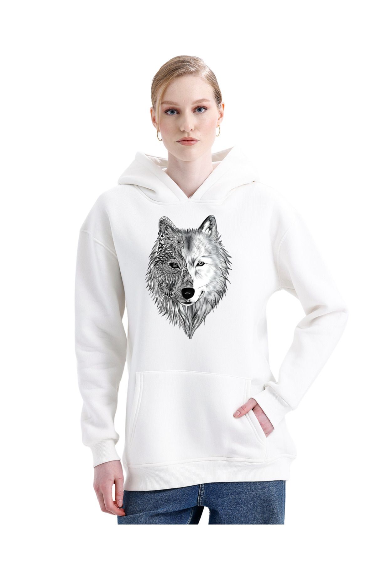 Digital Baskılı  3 İplik Şardonlu Kapşonlu ve Kanguru Cepli Sweatshirt "Kalp Hoodie" (pXm)