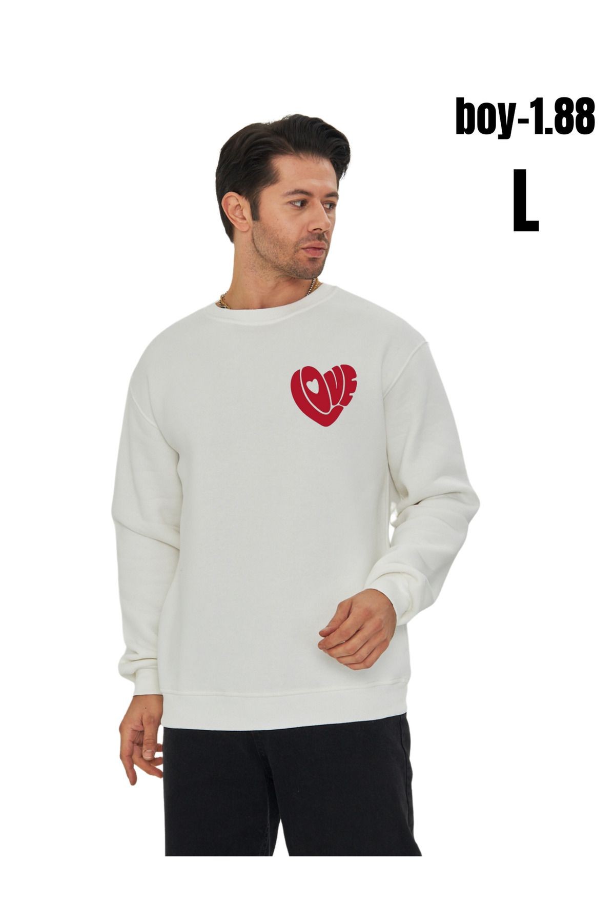 - DTF Baskılı 3 İplik Şardonlu Sweatshirt - Love Dizaynı image