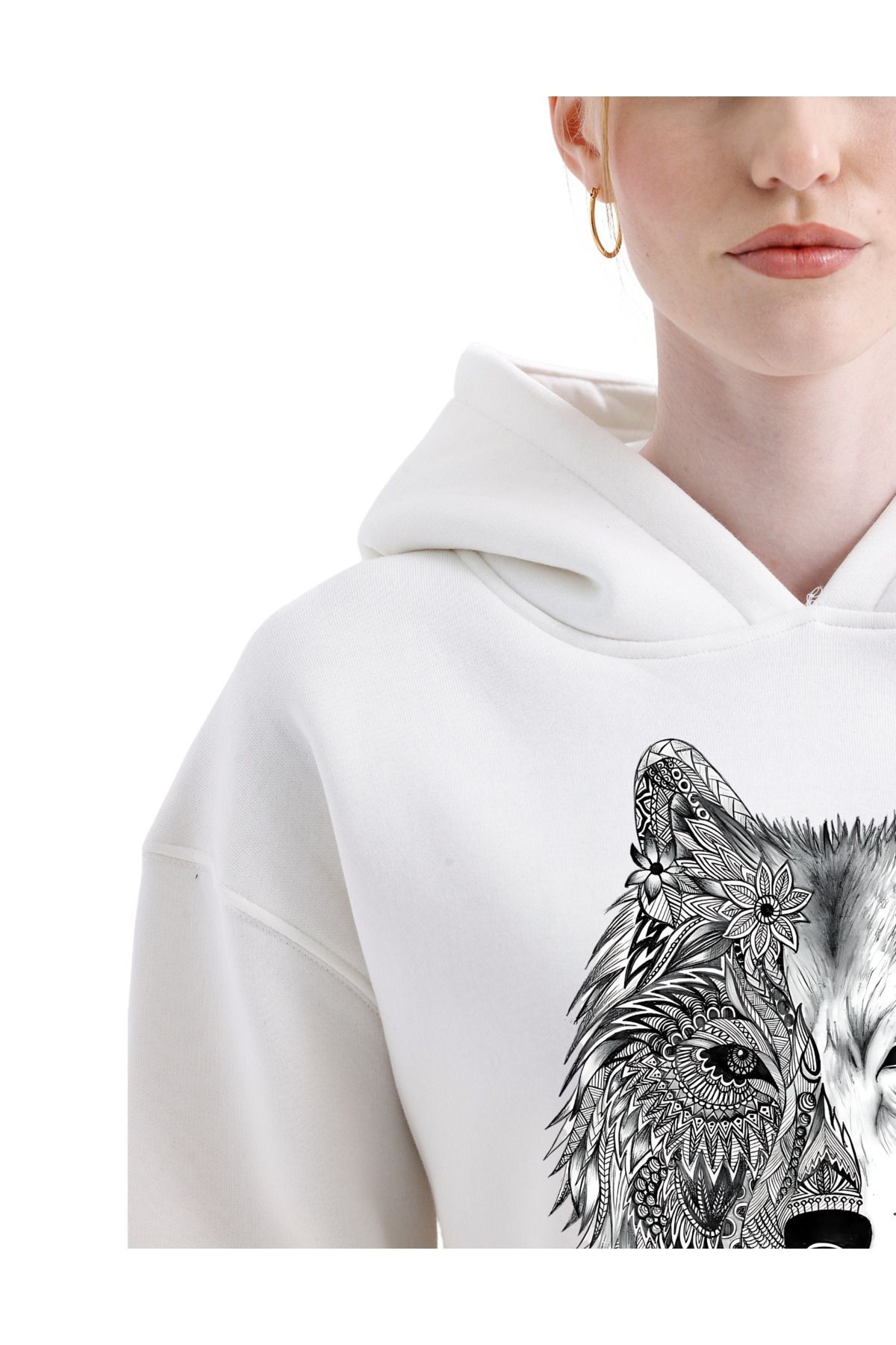 Digital Baskılı  3 İplik Şardonlu Kapşonlu ve Kanguru Cepli Sweatshirt "Kalp Hoodie" (pXm)