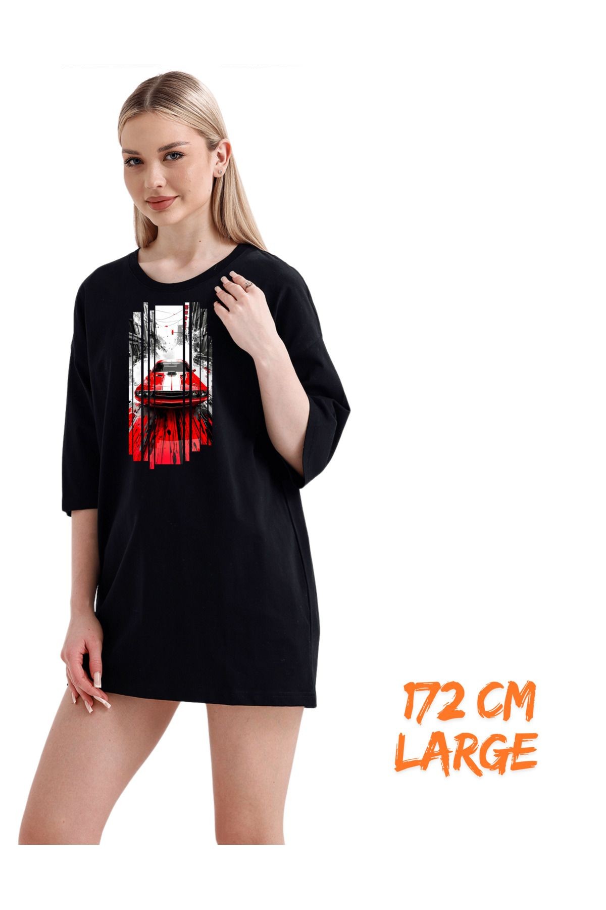 - %100 Pamuklu Unisex Oversize Tişört - Araba Dizaynı image