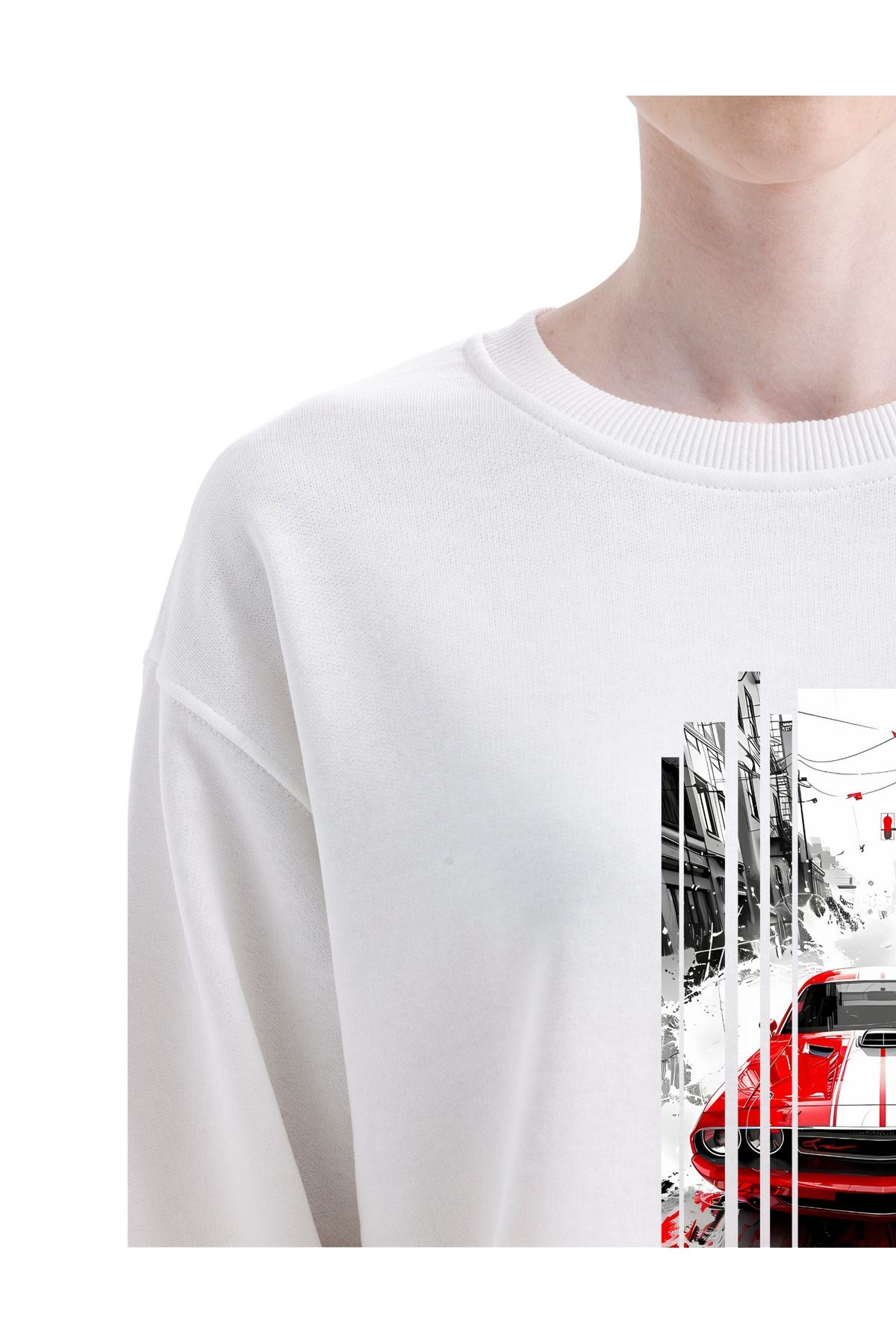 -DTF Baskılı 3 İplik Şardonsuz Sweatshirt - Araba Temalı image