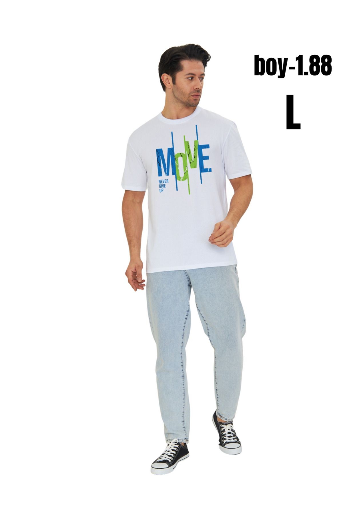 Digital Baskılı %100 Pamuklu Unisex Regular Tişört - MOVE Dizaynı