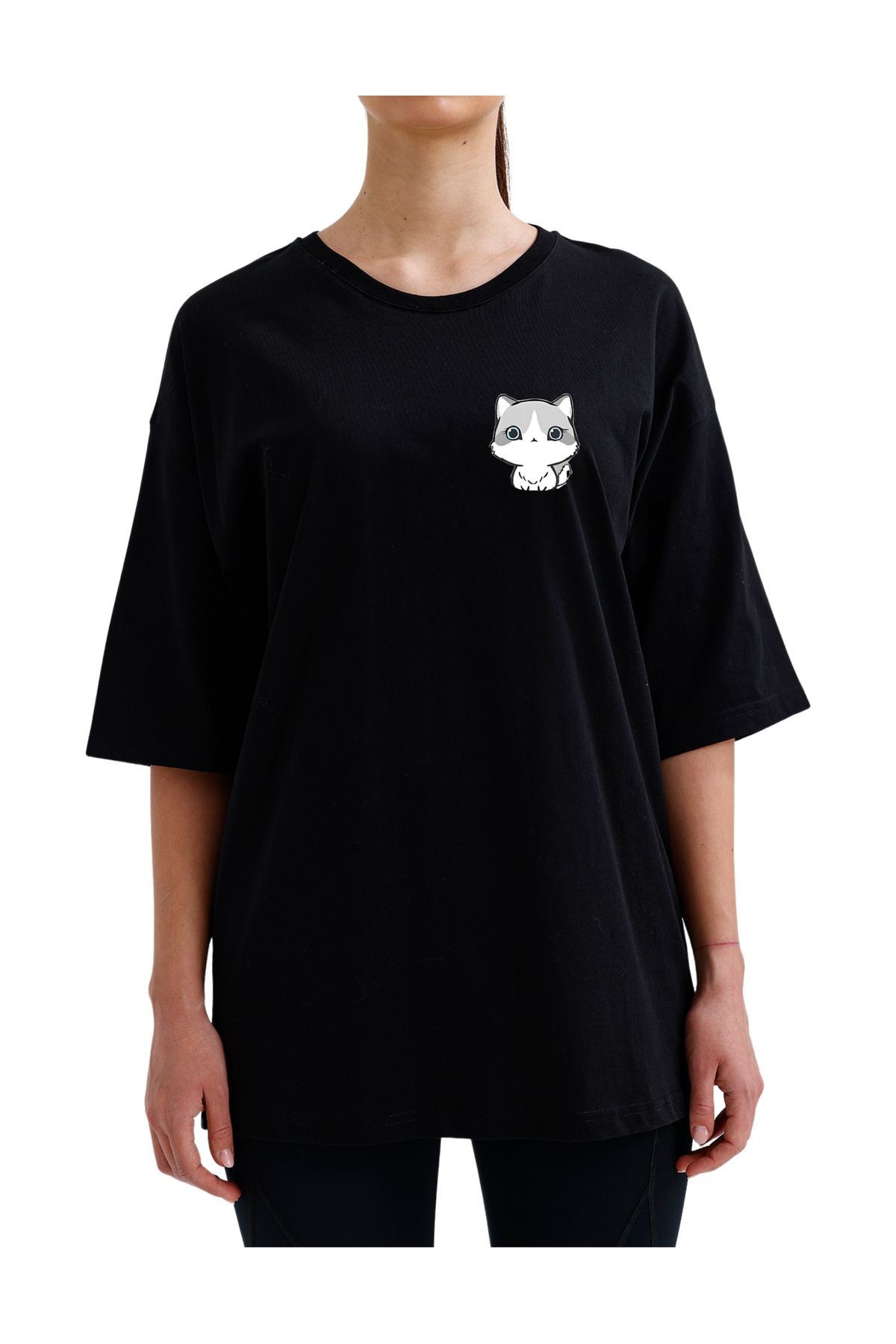 Kawai&Couple Oversize Kedi Tasarımlı Unisex T-Shirt