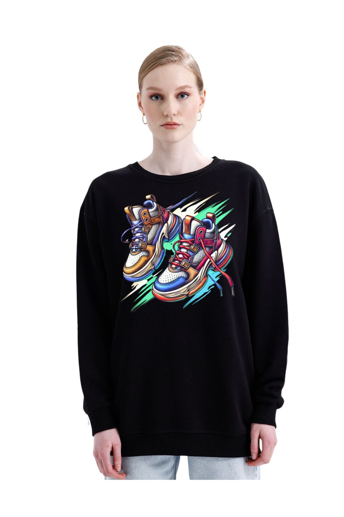 -dtf Baskılı 3 Iplik Şardonsuz Sweatshirt - Ayakkabı Temalı