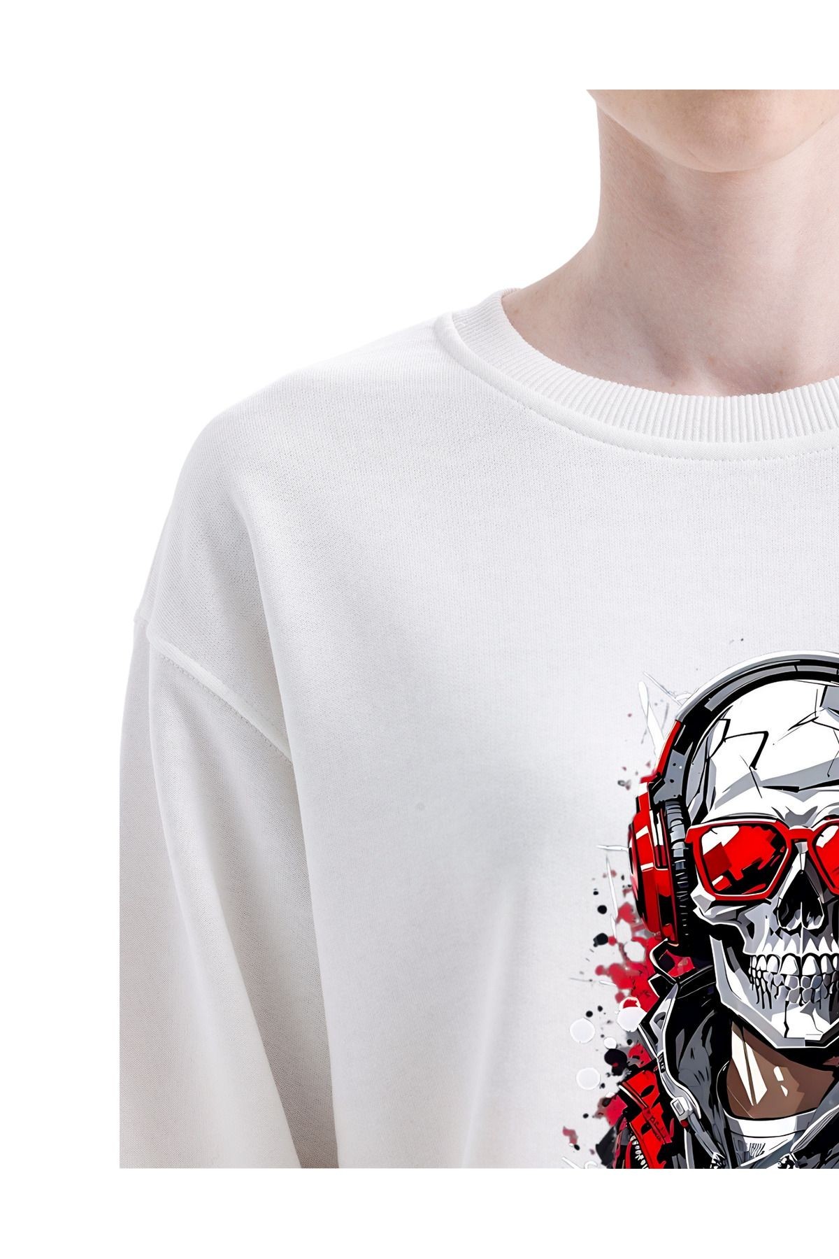 -dtf Baskılı 3 Iplik Şardonsuz Sweatshirt - Iskelet Temalı
