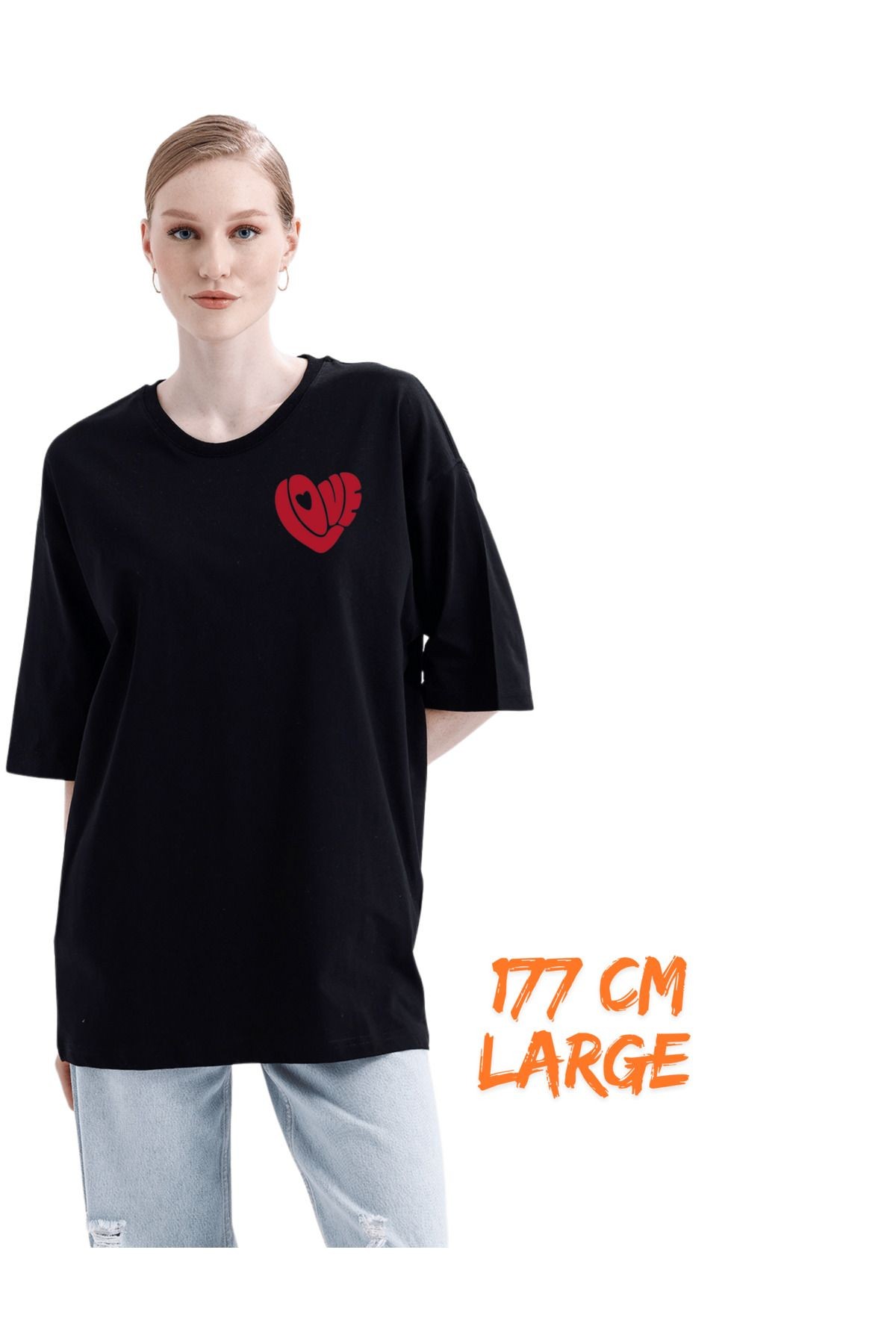 Digital Baskı DTF  %100 Pamuklu Oversize Tişört - Love Temalı image