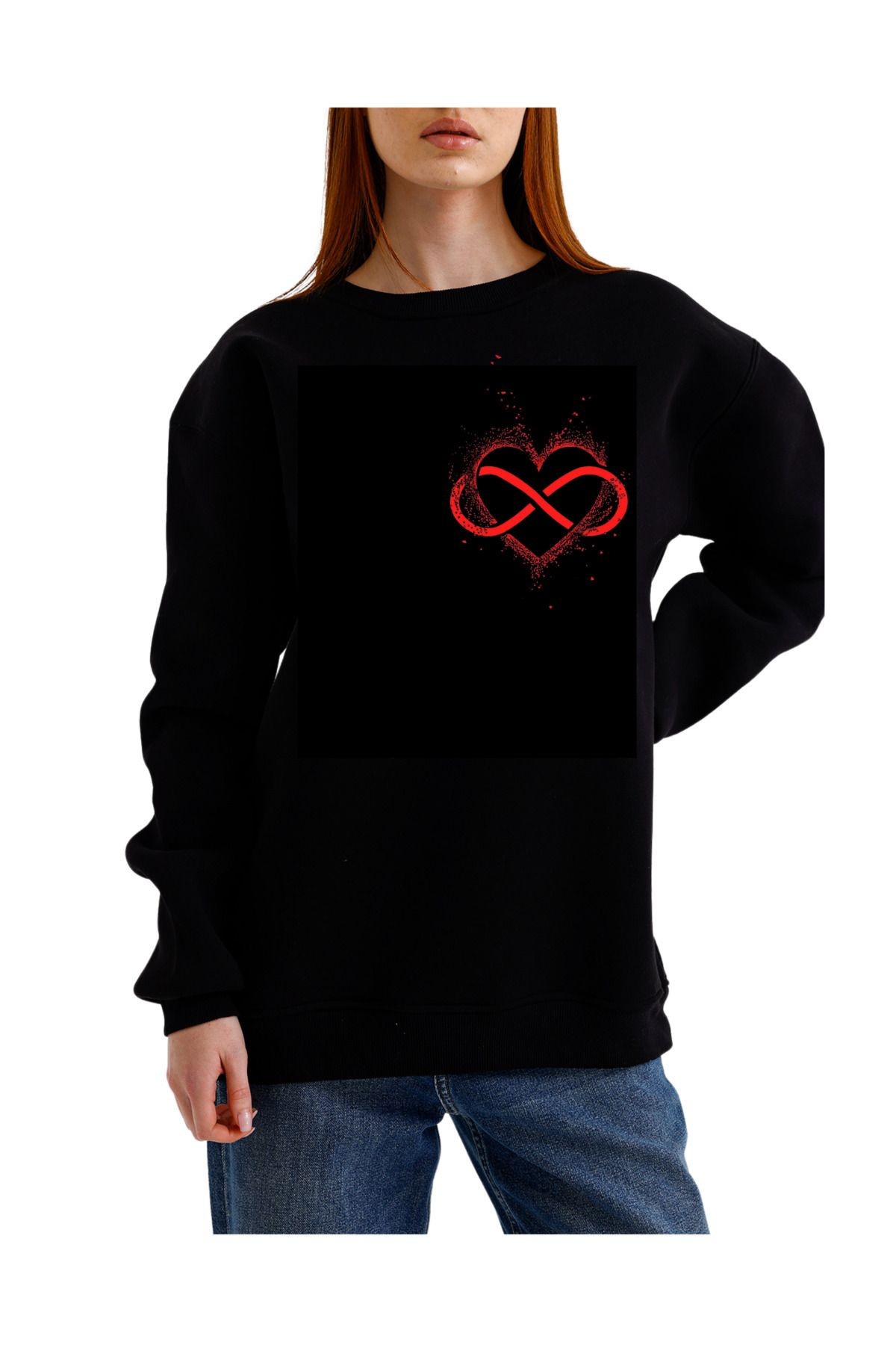 - 3 İplik Şardonlu Sweatshirt - Kalp Dizaynı image