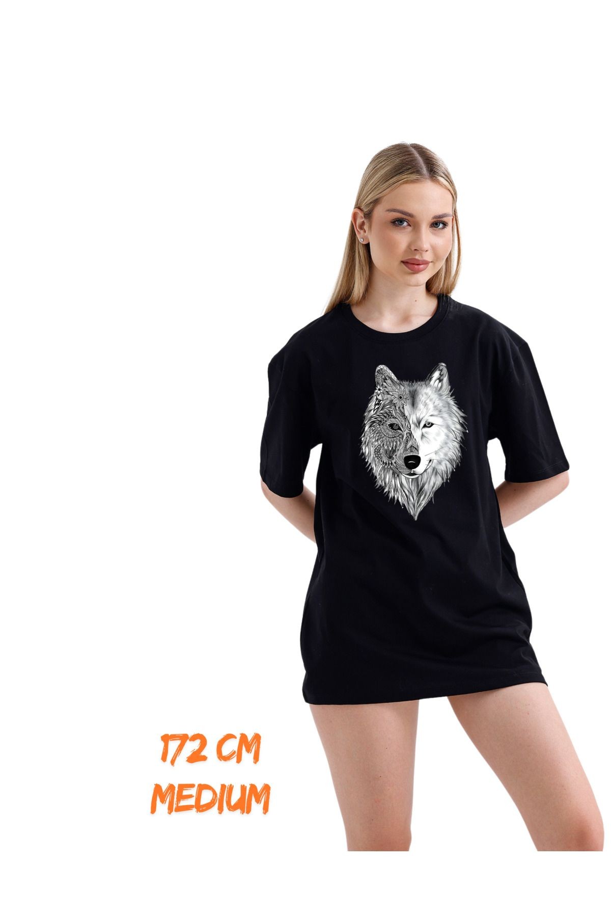 Digital Baskılı %100 Pamuklu Unisex Regular Tişört - Kurt Dizaynı (pXm) image