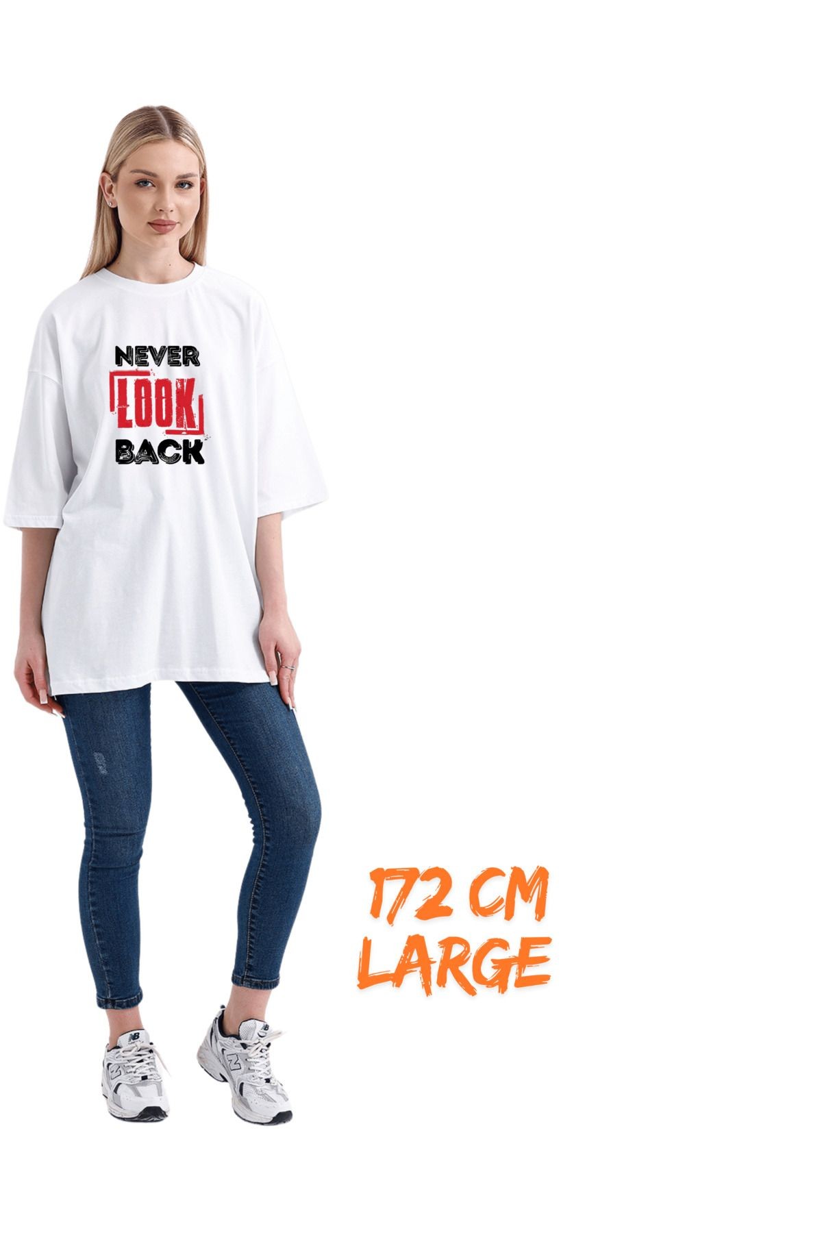 Digital Baskı Dtf %100 Pamuklu Oversize Never Look Back Yazısı Baskılı Tişört