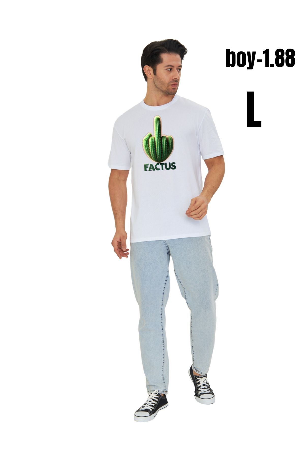 Digital Baskılı %100 Pamuklu Unisex Regular Tişört - Kaktüs Dizayn (pXm) image
