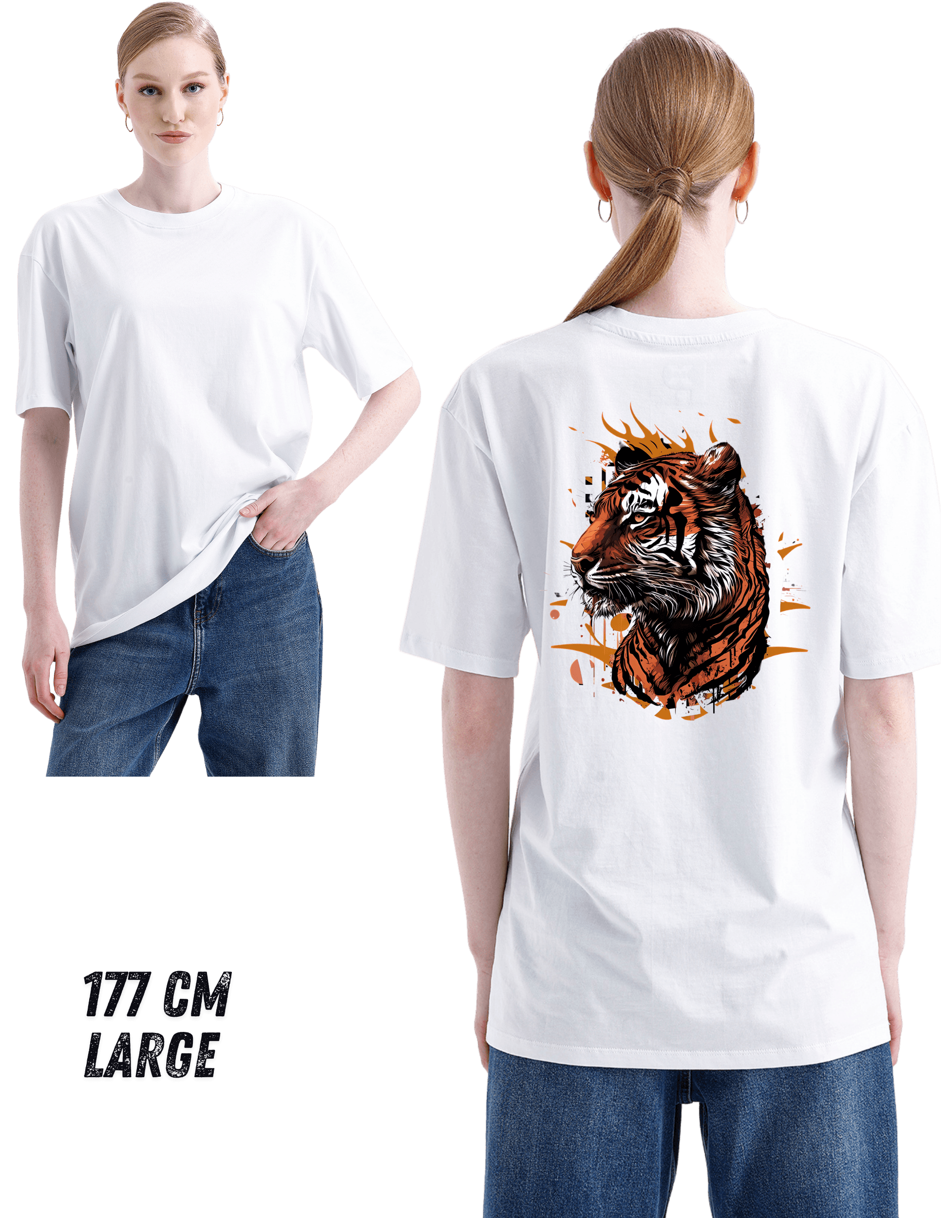 Digital Baskılı %100 Pamuklu Unisex Regular Tişört - Kaplan