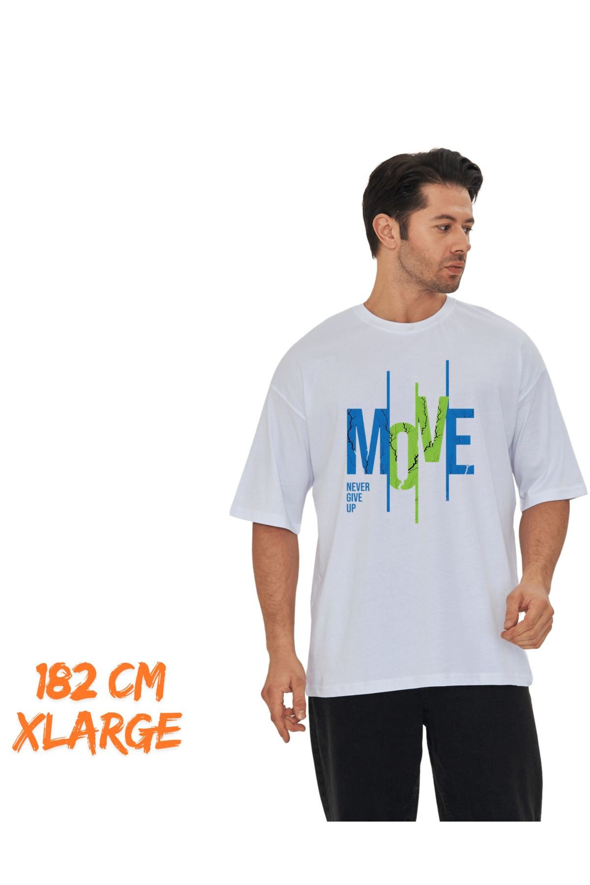 Digital Baskı DTF  %100 Pamuklu Oversize Tişört - Move Temalı