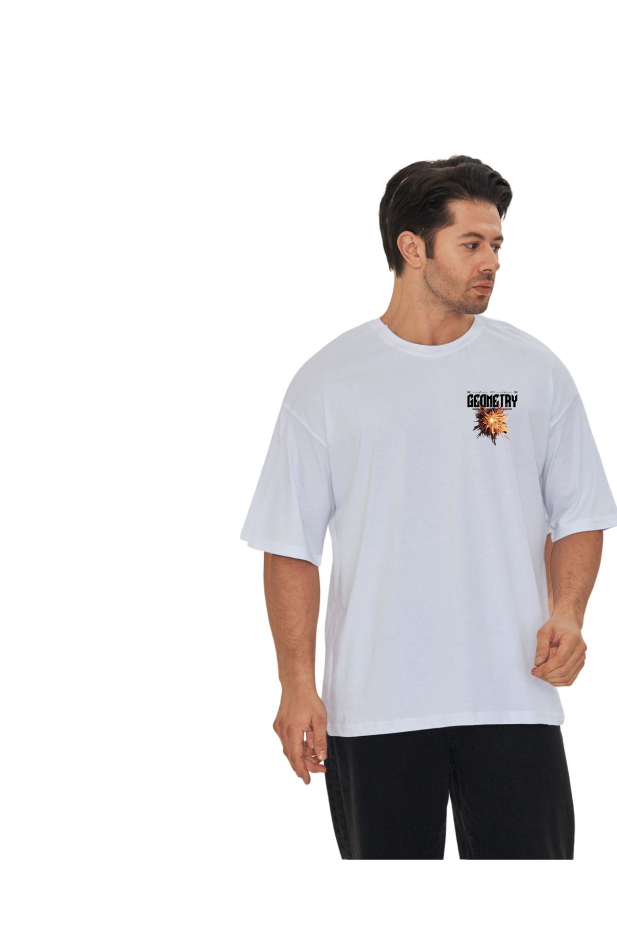 Streetwear Oversize Geometri Tasarımlı Unisex T-Shirt