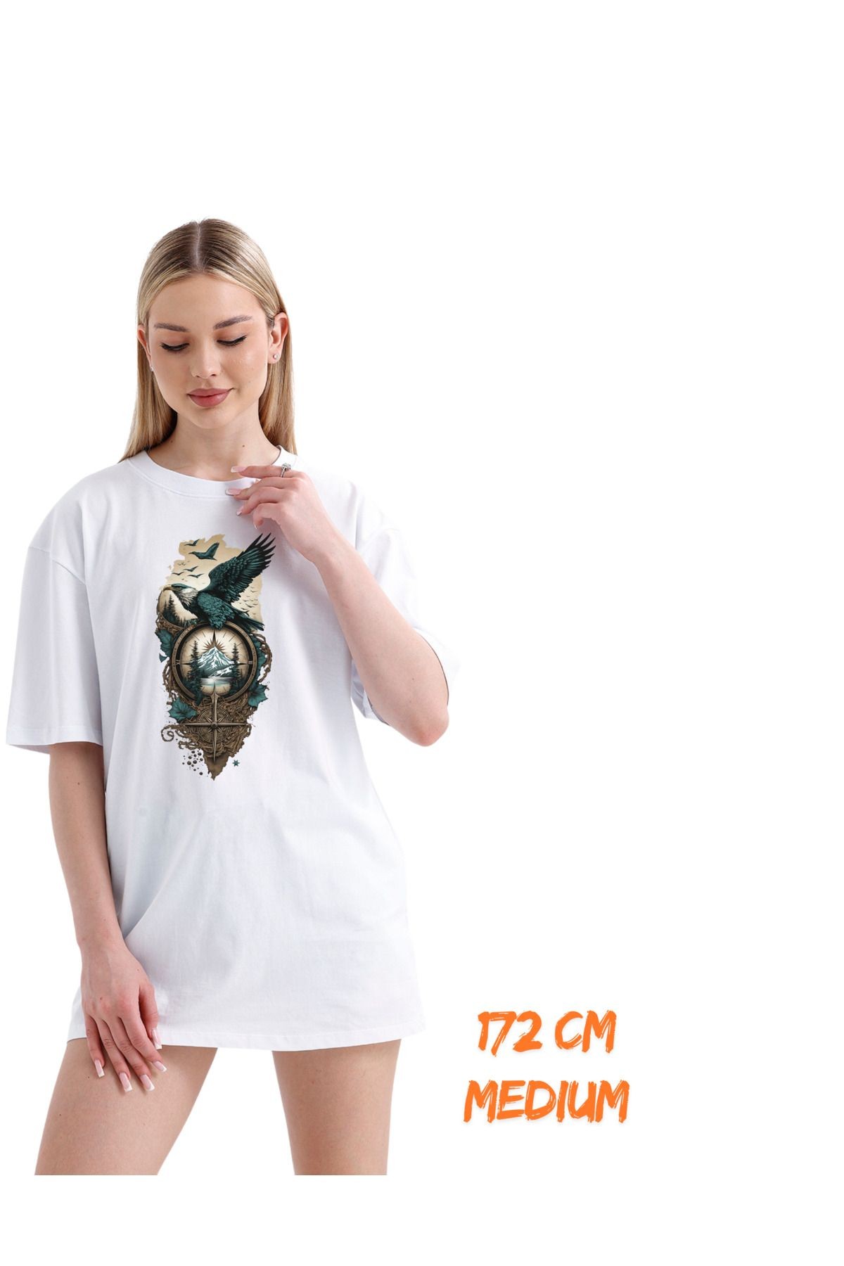 Digital Baskılı %100 Pamuklu Unisex Regular Tişört - Kartal Dizaynı