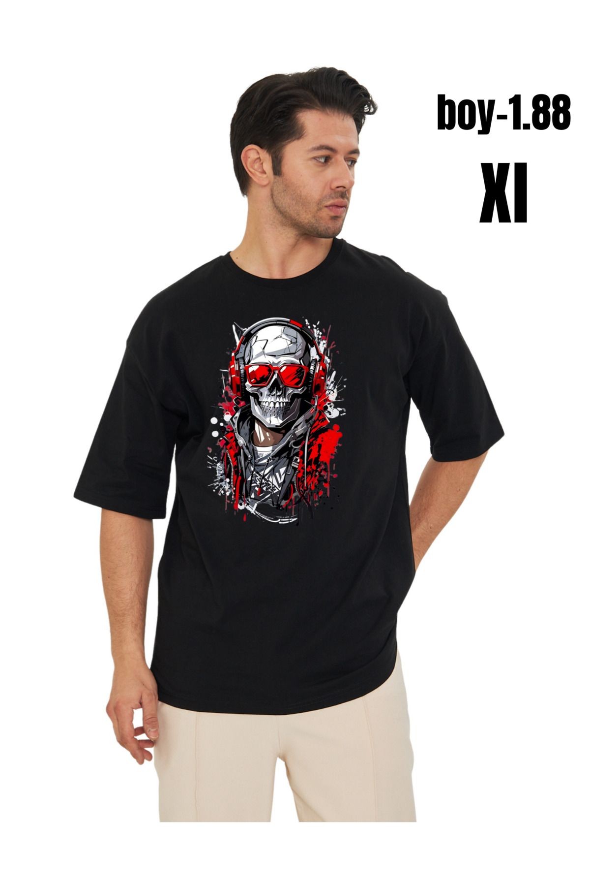 - %100 Pamuklu Unisex Oversize Tişört - Kuru Kafa image