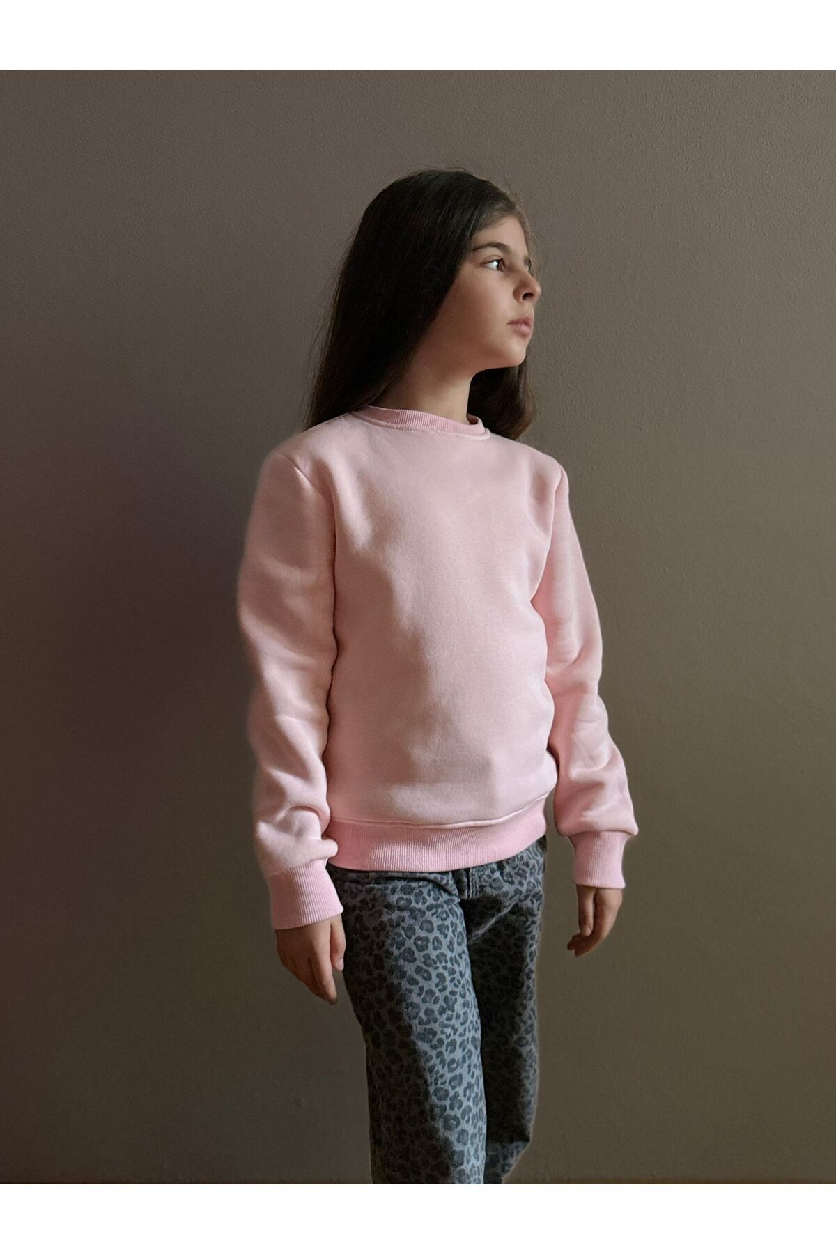 3 Iplik Şardonlu %100 Gerçek Organik Pamuklu Pembe Çocuk Sweatshirt image