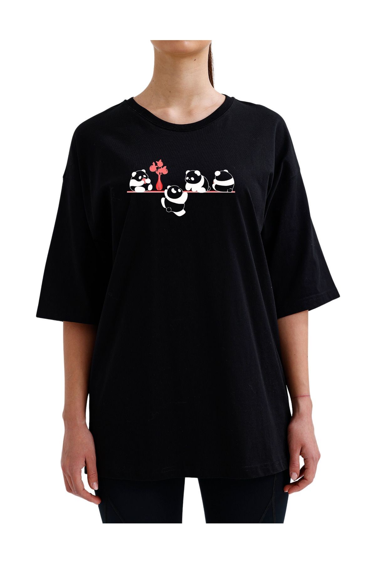 Kawai&Couple Oversize Sevimli Panda Tasarımı Unisex T-shirt
