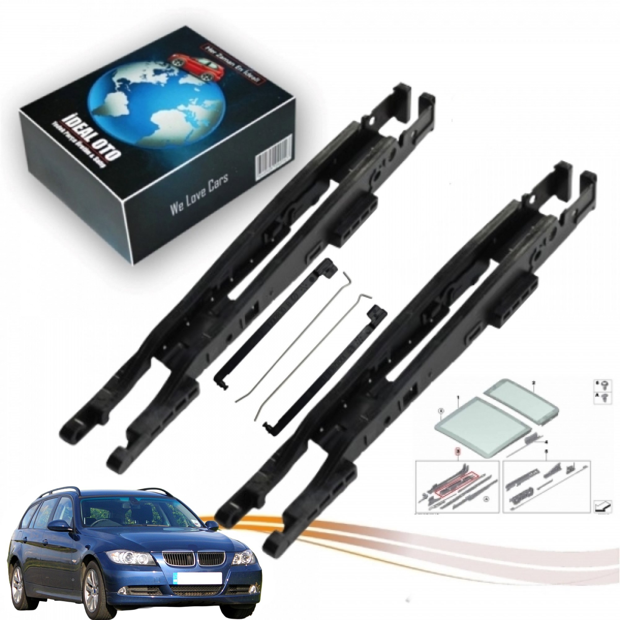 BMW 3 E91 İçin Panoramik Sunroof Sürgü Sol Sağ Kızak Parçaları 10001656, 10012830, 100012831