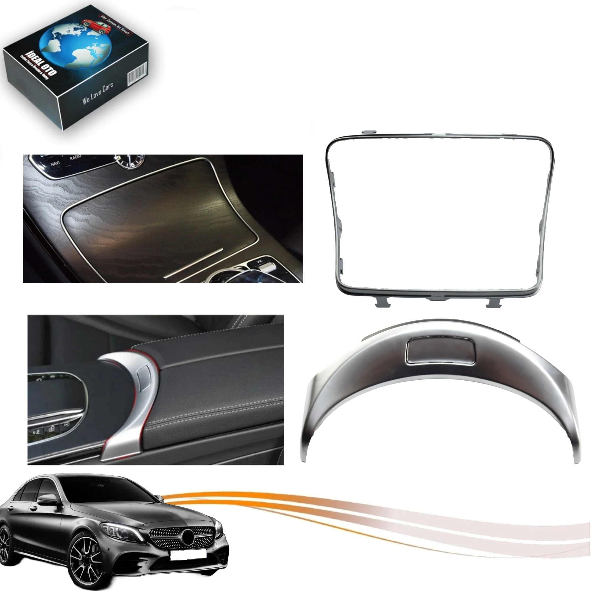 Mercedes-Benz C Serisi W205 Orta Kol Dayama Açma Düğmesi + Krom Bardaklık Çerçevesi OEM: A2056830900 2056803307