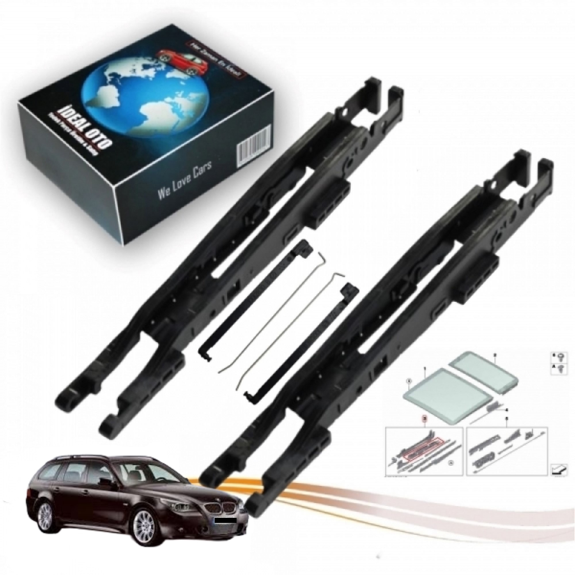 BMW 5 E61 İçin Panoramik Sunroof Sürgü Sol Sağ Kızak Parçaları 10001656, 10012830, 100012831