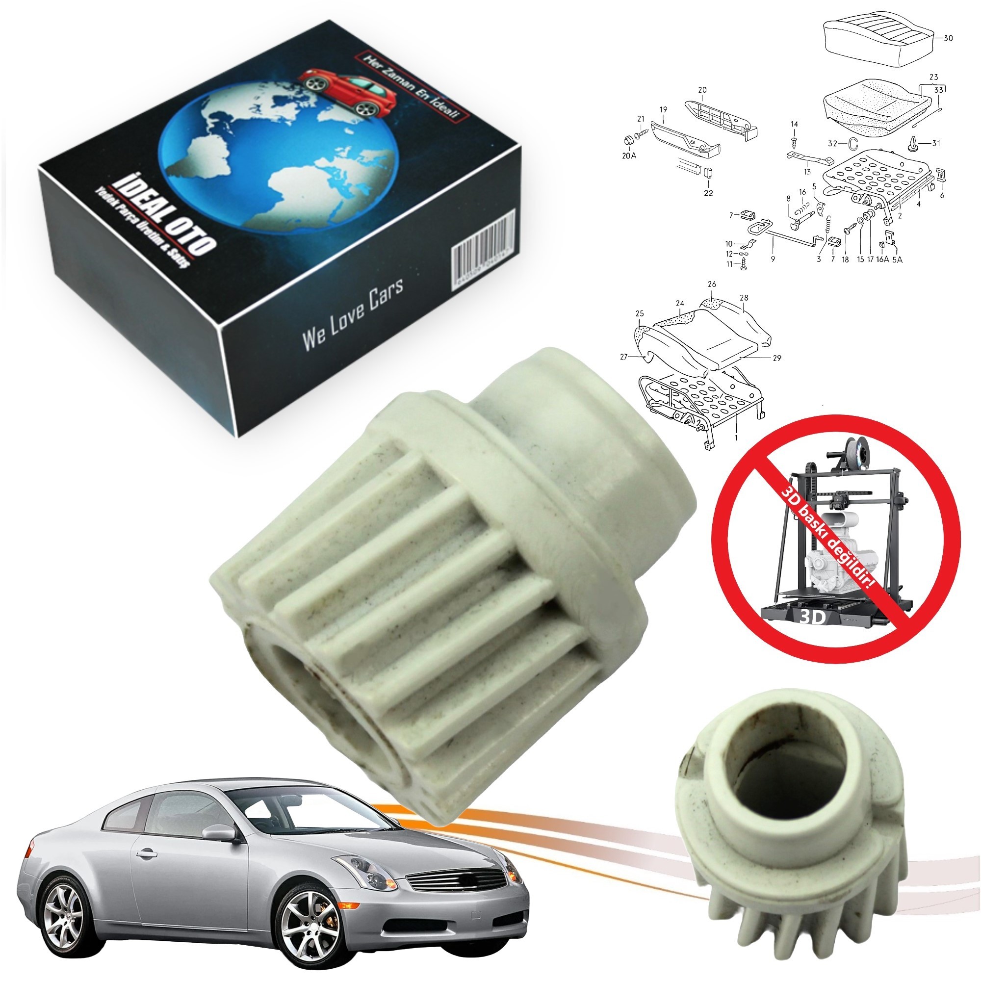 İnfiniti G35, M35, M37, G37, M45, FX35, FX45, QX56 Koltuk Ayar Motor Dişlisi 874550AM513