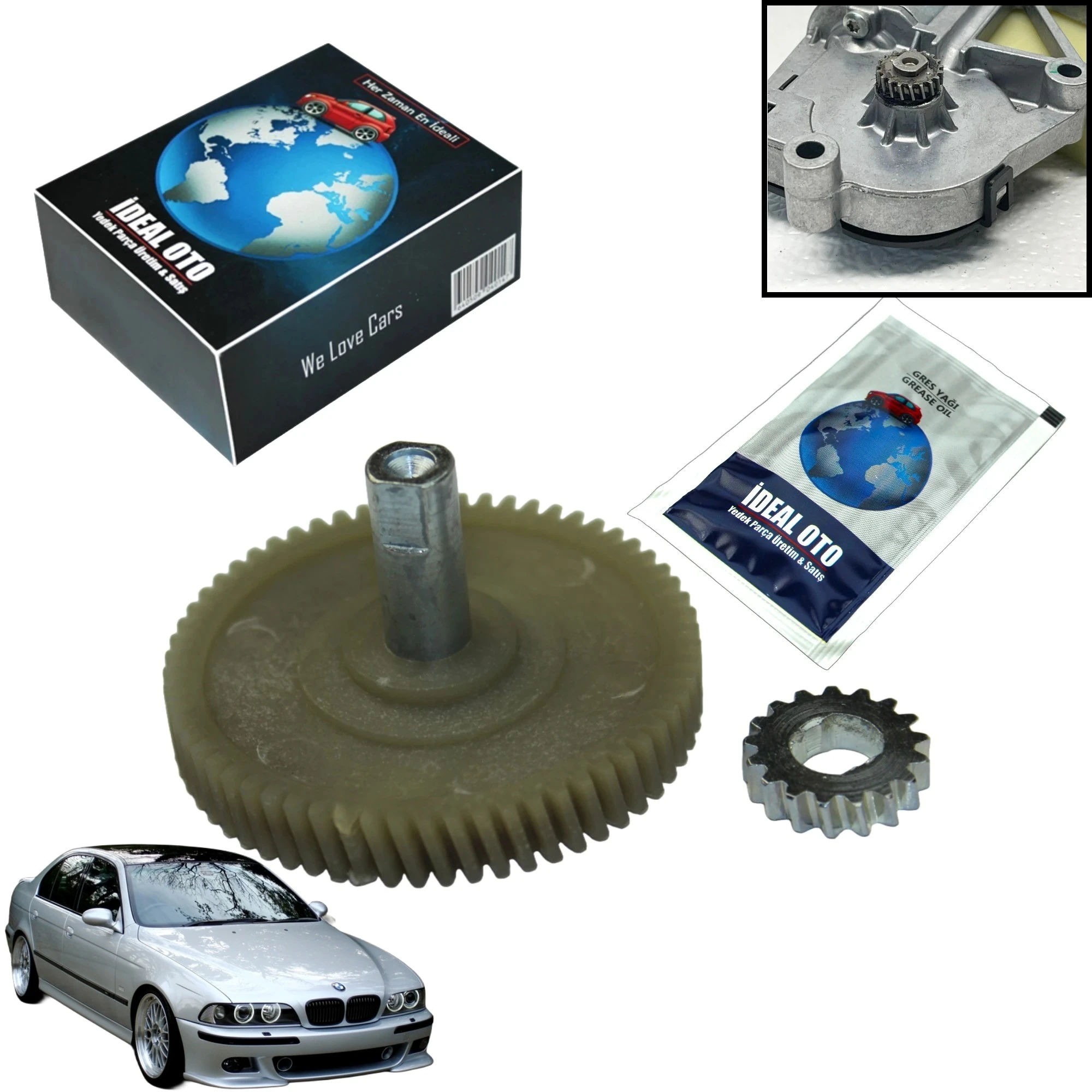 BMW 5 Serisi E39 1995–2003 Sunroof Motor Dişlisi Tamir Seti – OEM 3566002702 Uyumlu