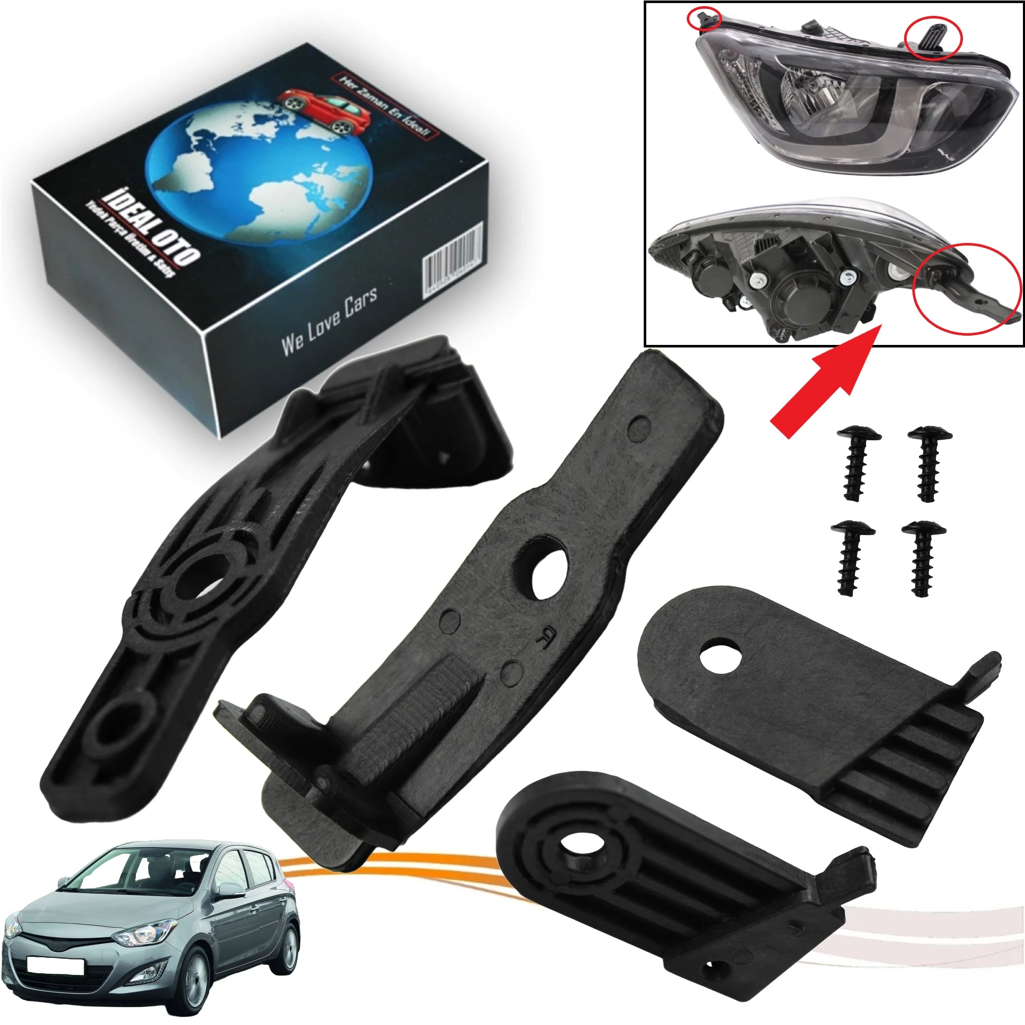 Hyundai i20 MK1 PB PBT 2008-2015 için Sağ & Sol Far Tutucu Tamir Braket Klips Seti 921021J570 , 921011J570