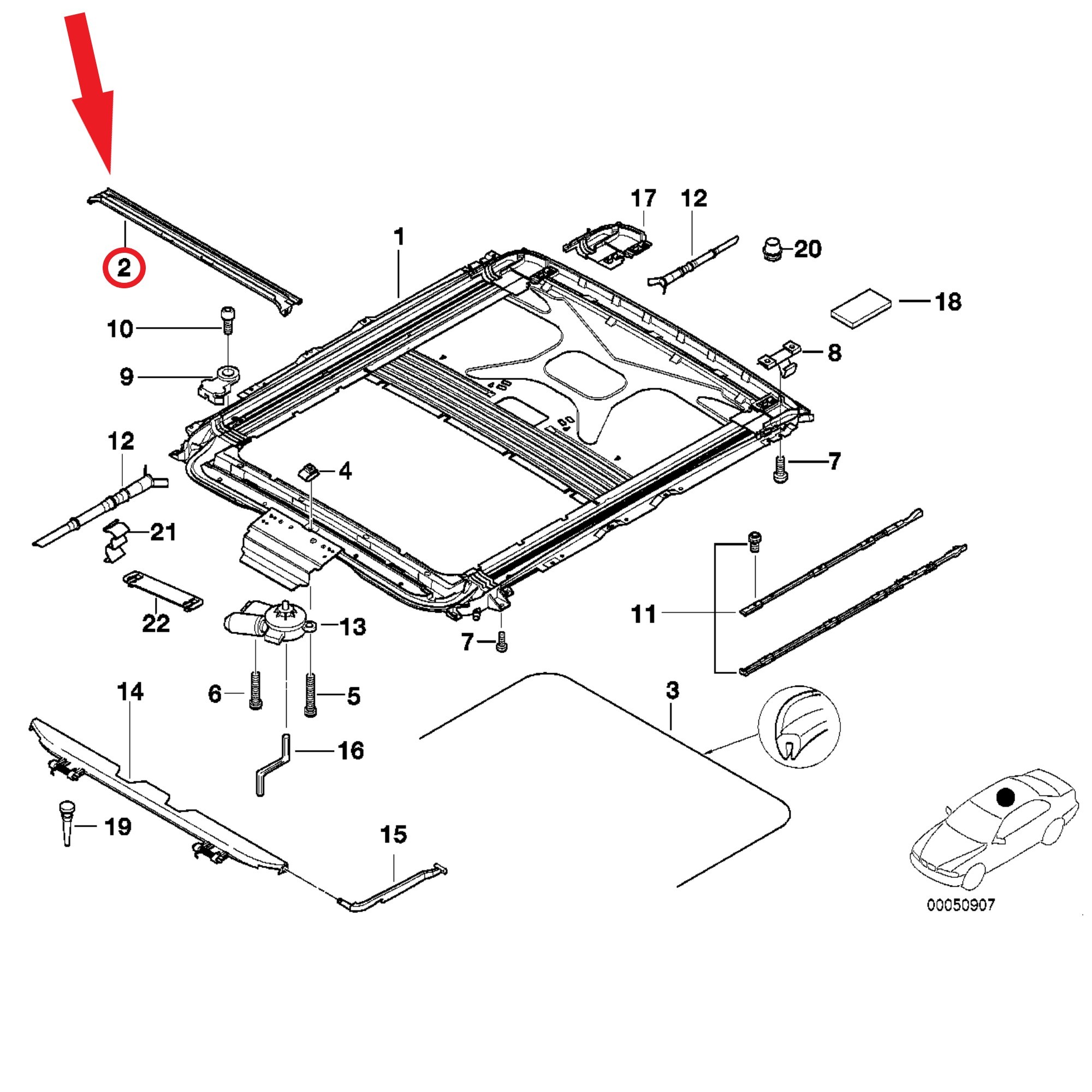 BMW X5 E53 (2000-2003) İçin Sunroof Su Oluğu Oem: 54128203811 (Panoramiklere Uymaz)