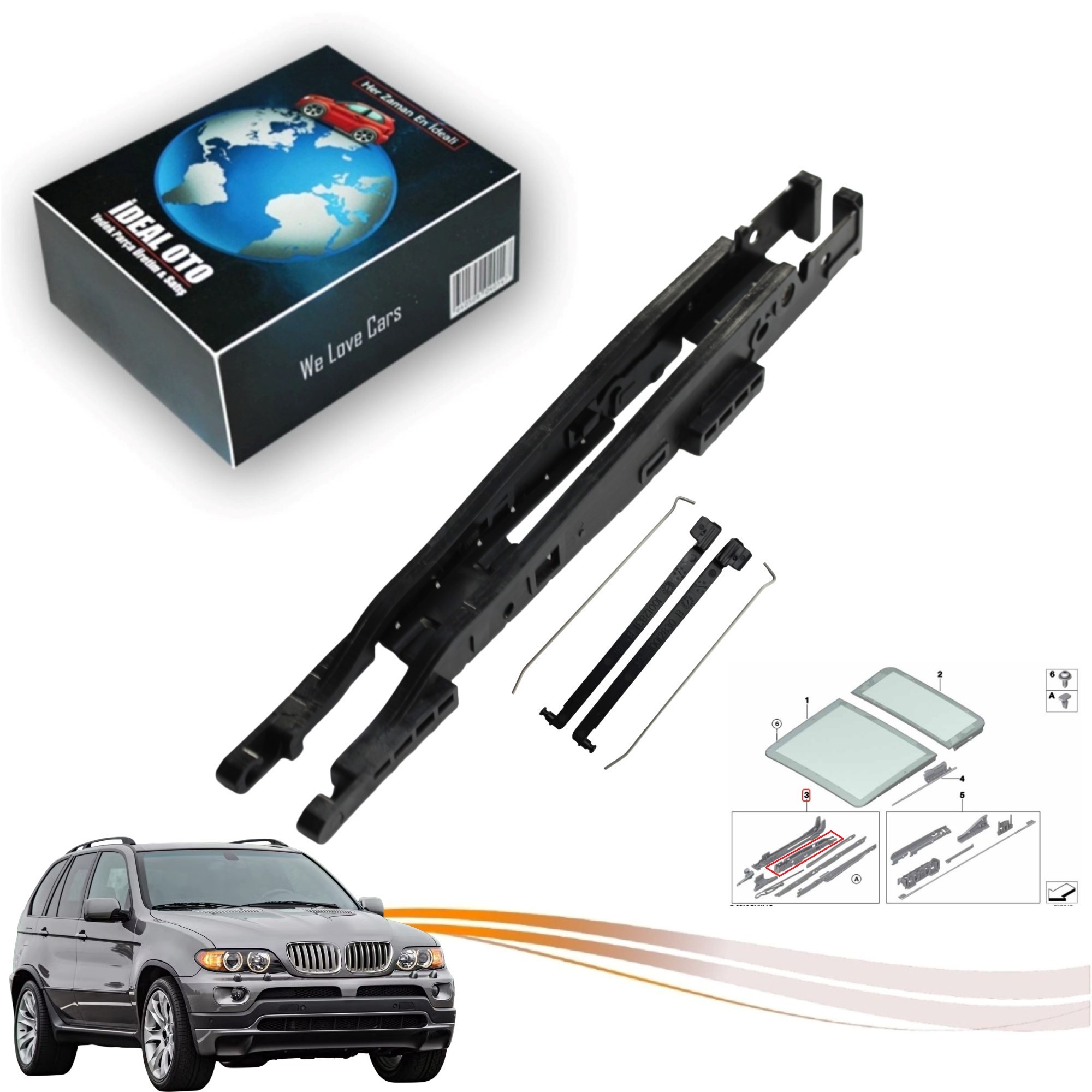 Bmw X5 E53 Panoramik Sunroof Sürgü Kızak Parçası (Slider) OEM: 54137118849 54107387113 54137386975 54107490094 54137118850 54107227894 54137240682 54107278144 54107227894 54137170930