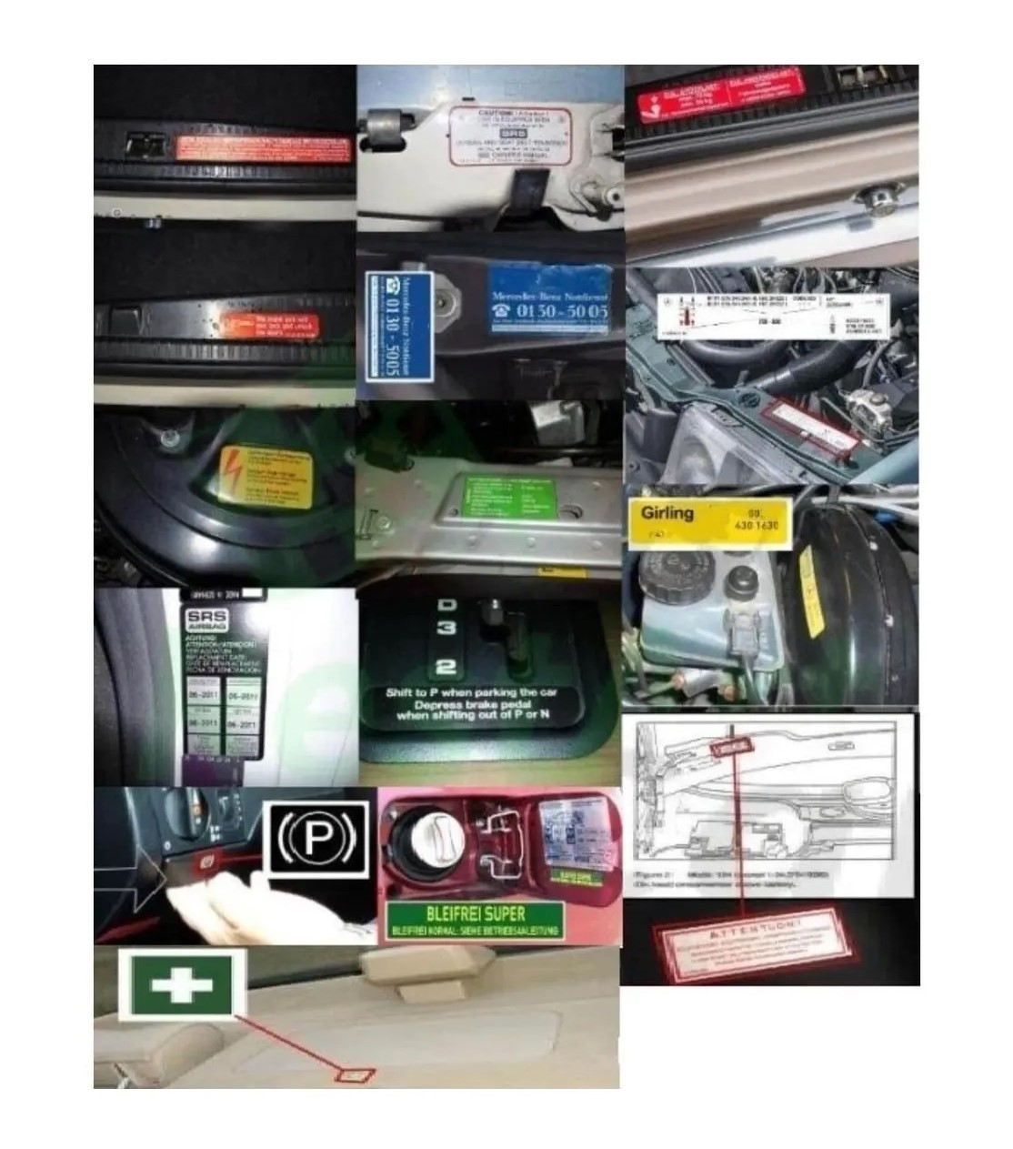 Mercedes W124 C124 Uyumlu Etiket Seti Ikaz Uyarı Restorasyon Sticker