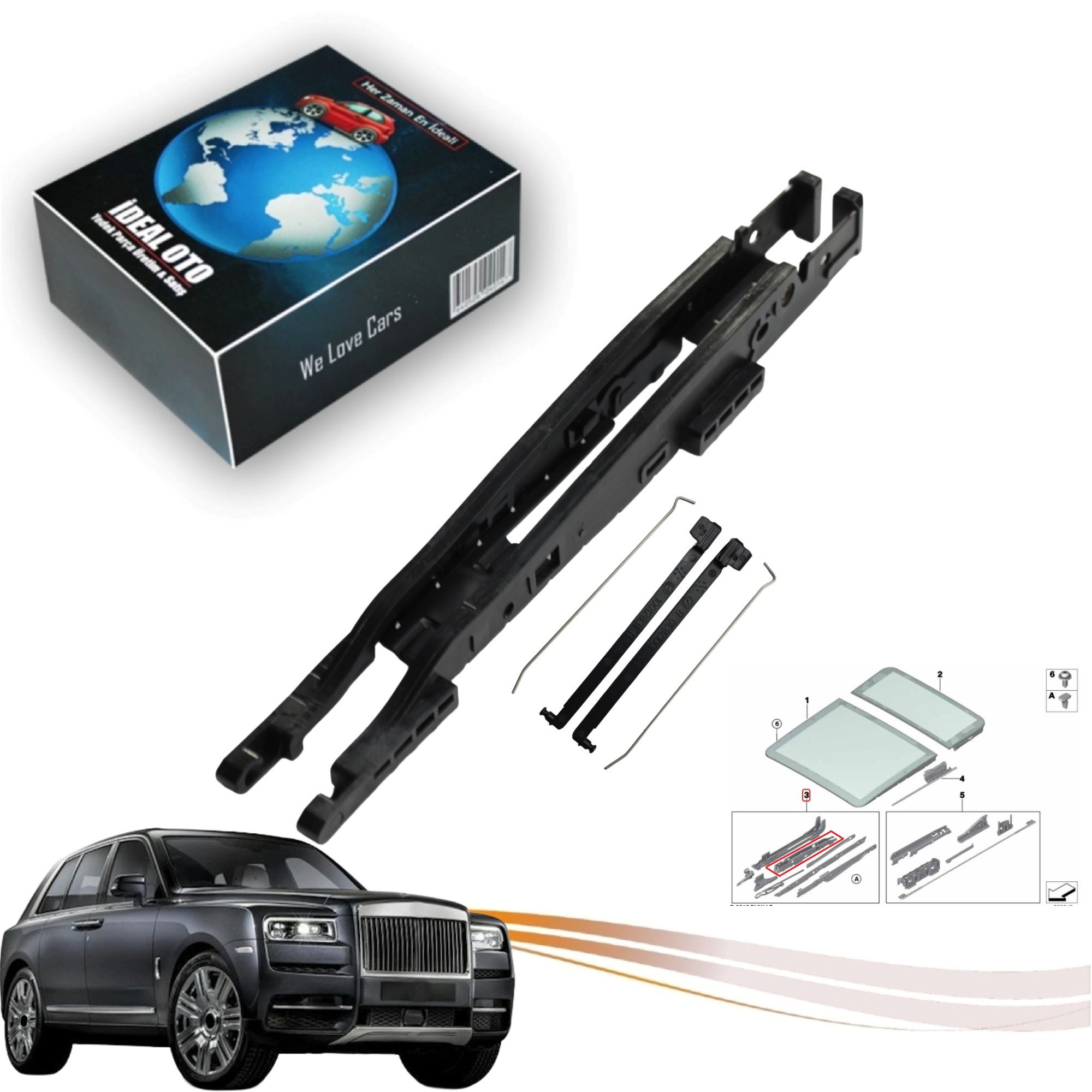 Rolls-Royce Cullinan RR31Panoramik Sunroof Sürgü Kızak Parçası (Slider) OEM: 54137118849 54107387113 54137386975 54107490094 54137118850 54107227894 54137240682 54107278144 54107227894 54137170930
