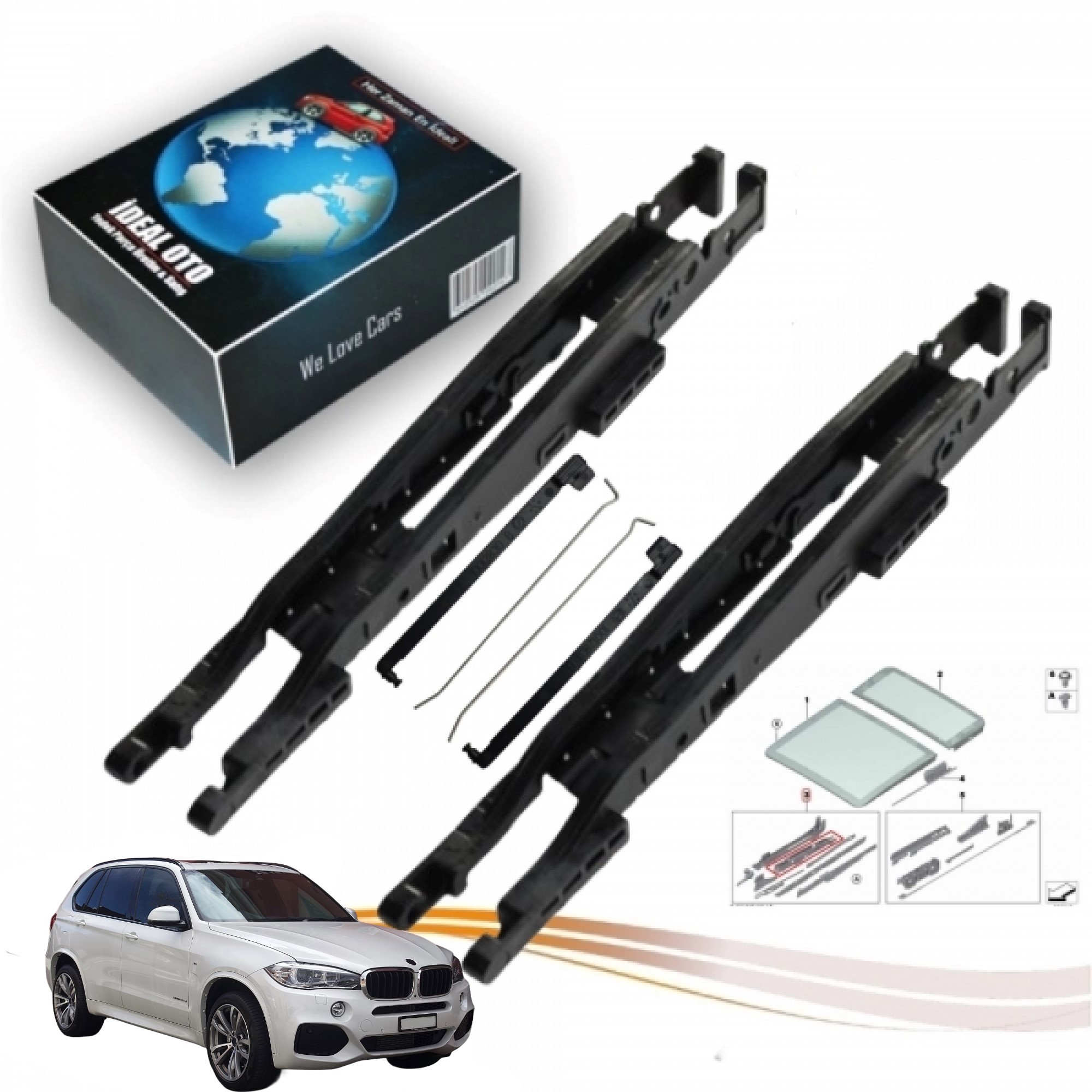 BMW X5 F15 İçin Panoramik Sunroof Sürgü Sol Sağ Kızak Parçaları 10001656, 10012830, 100012831