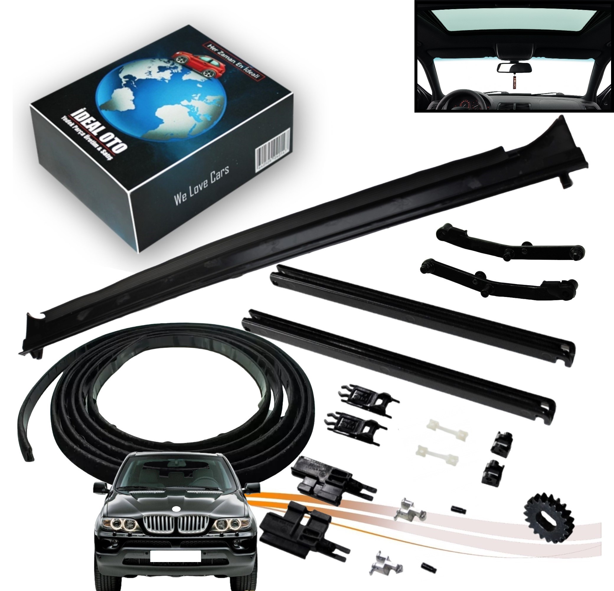 BMW X5 E53 1999-2006 İçin Tek Camlı Sunroof Tamir Seti (Panoramik Değil) (5412820381 54128119095 54128119096 54128202277 54128202278 54128202295 54128202296 54128202279 54128202280 54128202295 54128202296 54128169710 54107245551 54137117551