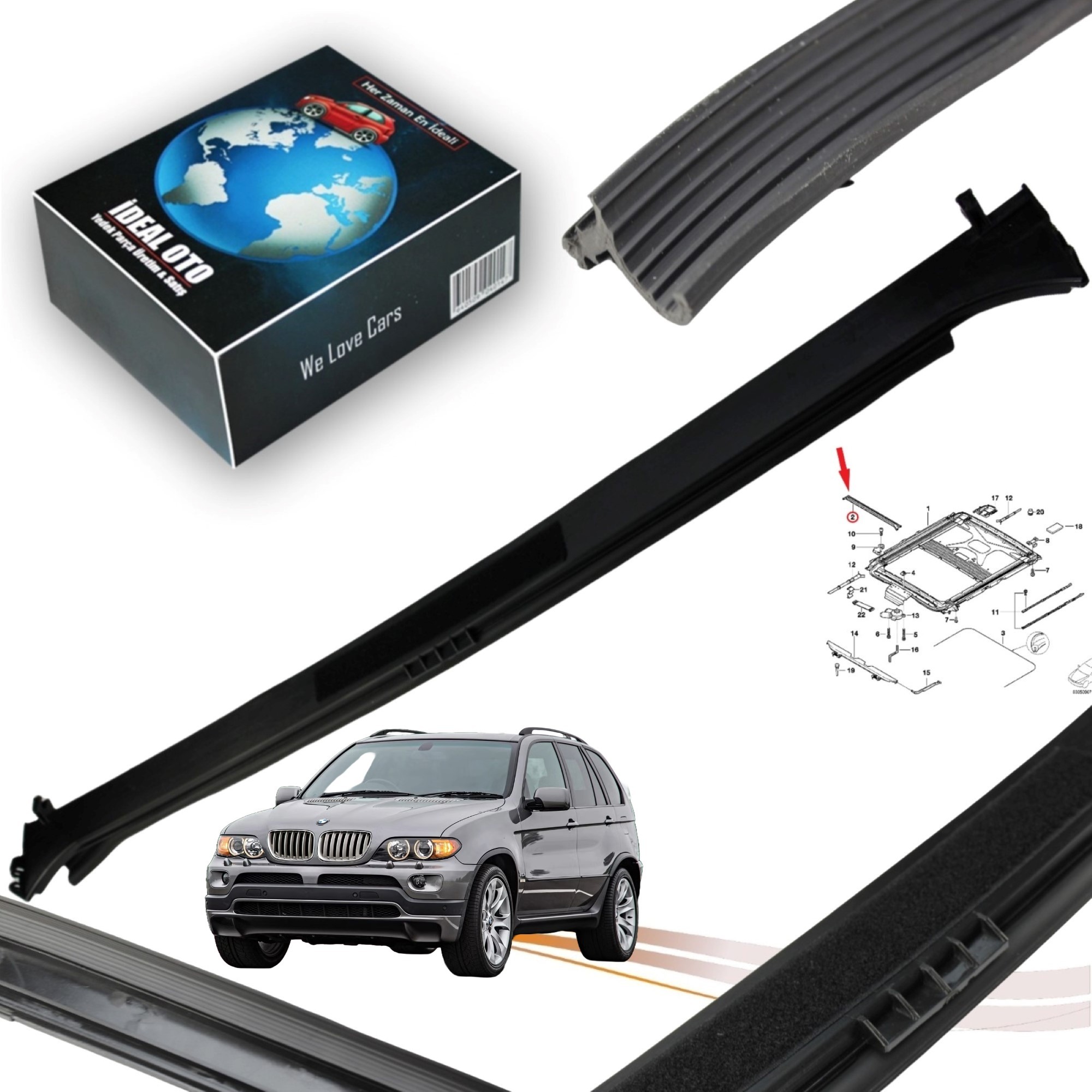 BMW X5 E53 (2000-2003) İçin Sunroof Su Oluğu Oem: 54128203811 (Panoramiklere Uymaz)
