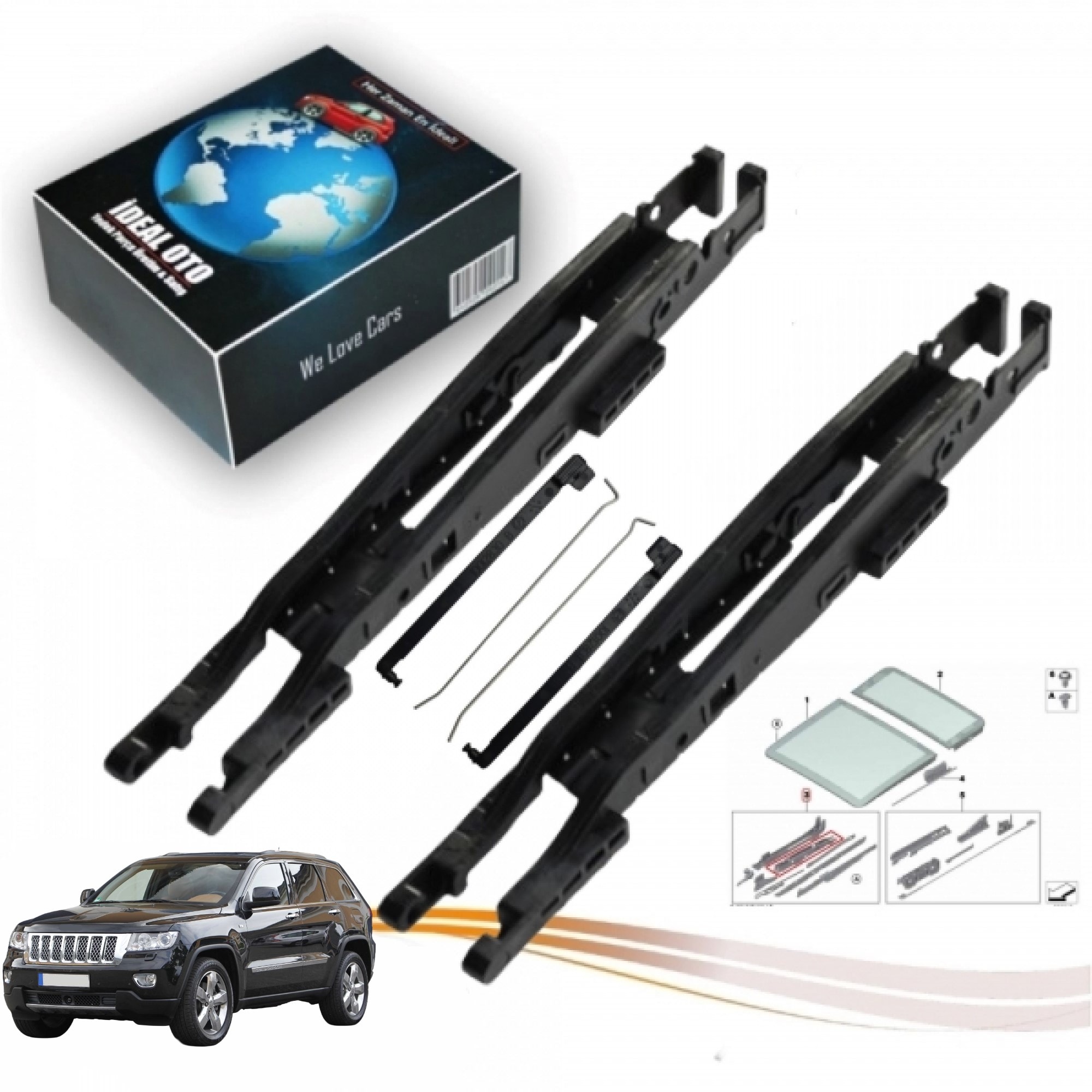 Jeep Grand Cherokee 4 (WK1) | 2010-2013 İçin Panoramik Sunroof Sürgü Sol Sağ Kızak Parçaları 10001656, 10012830, 100012831