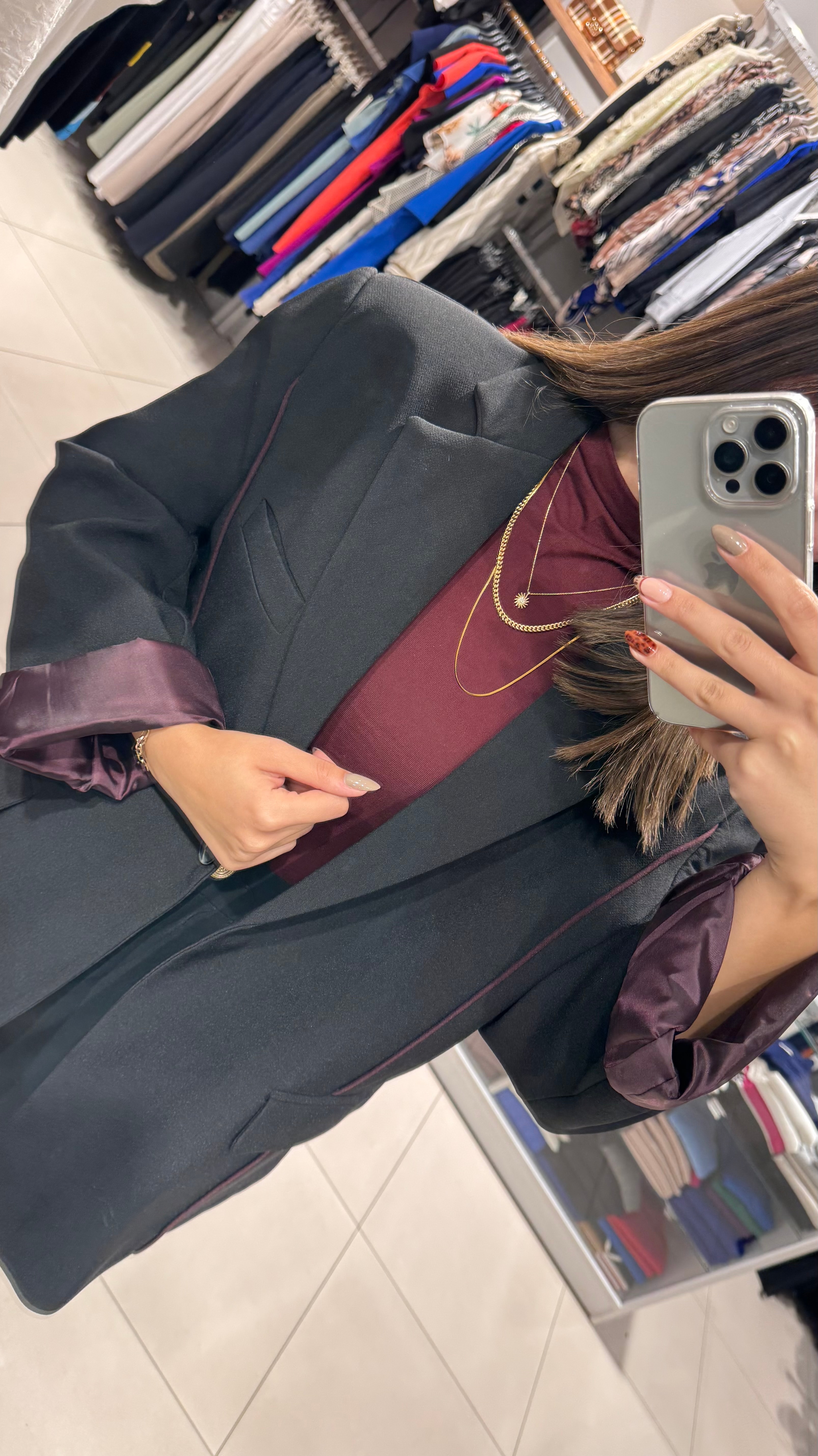 Oversize Bordo Çizgi Detaylı Blazer