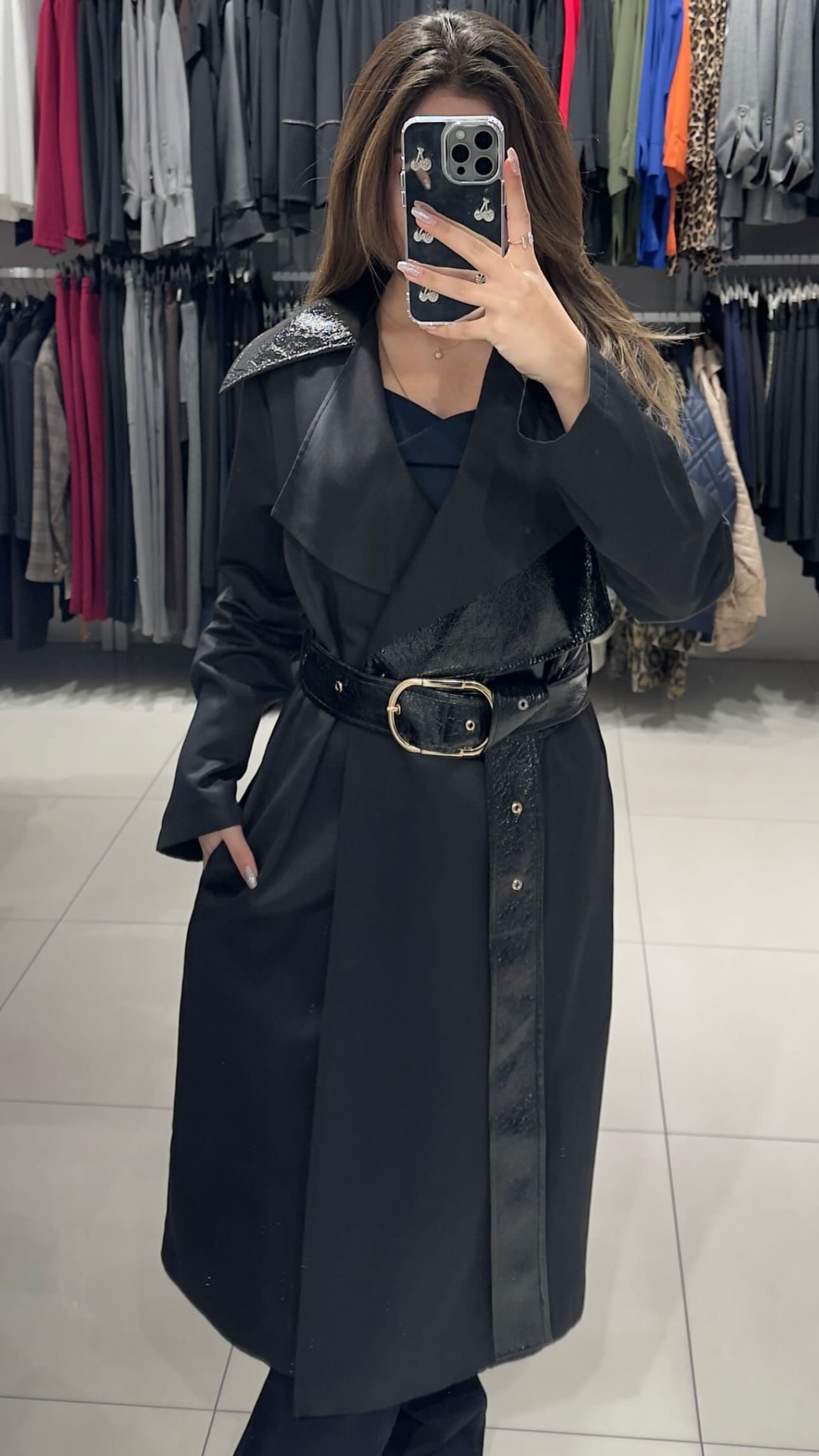 Tasarım Deri Detaylı Trenç