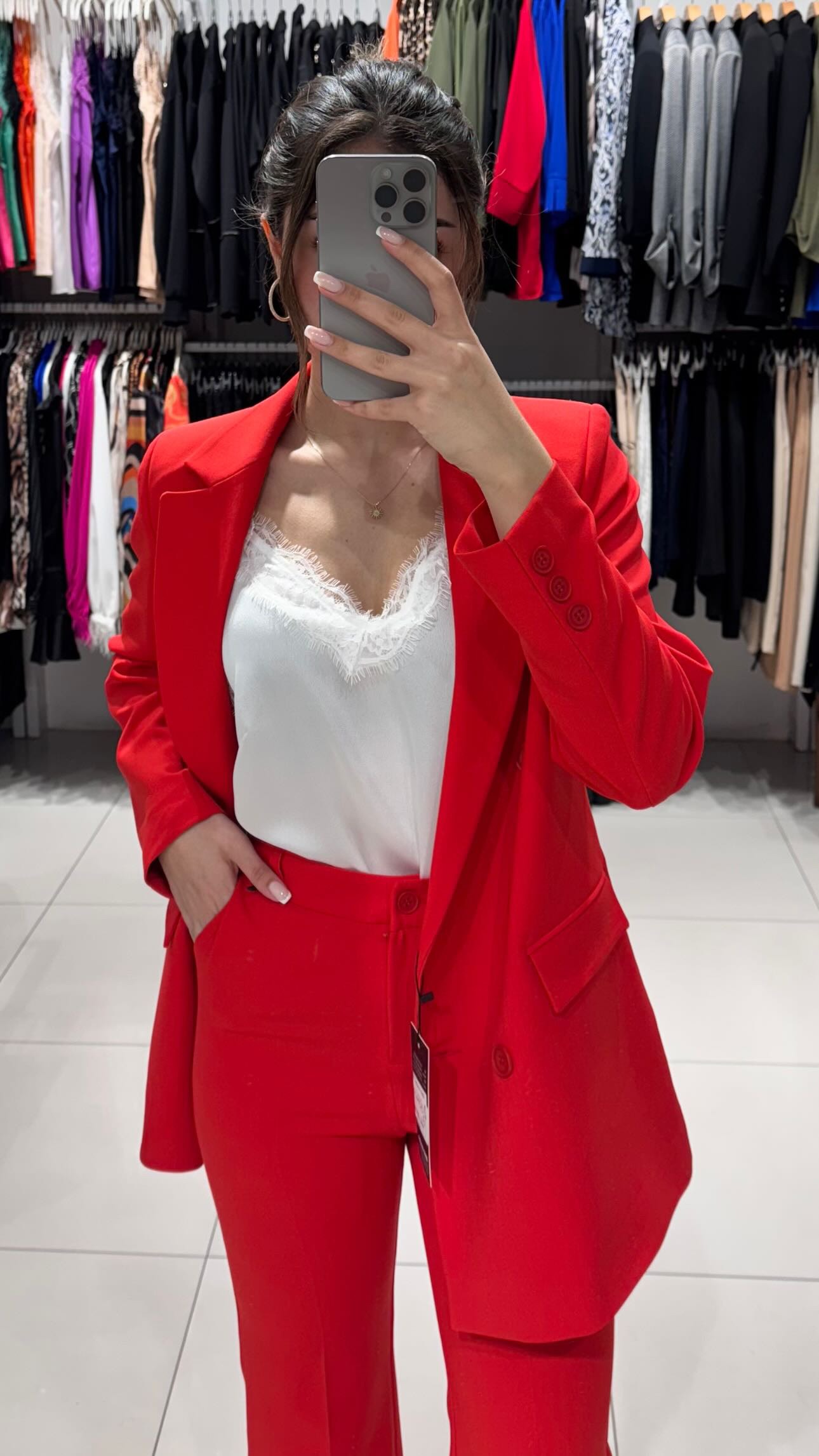 İspanyol paça pantolonlu blazer takım 