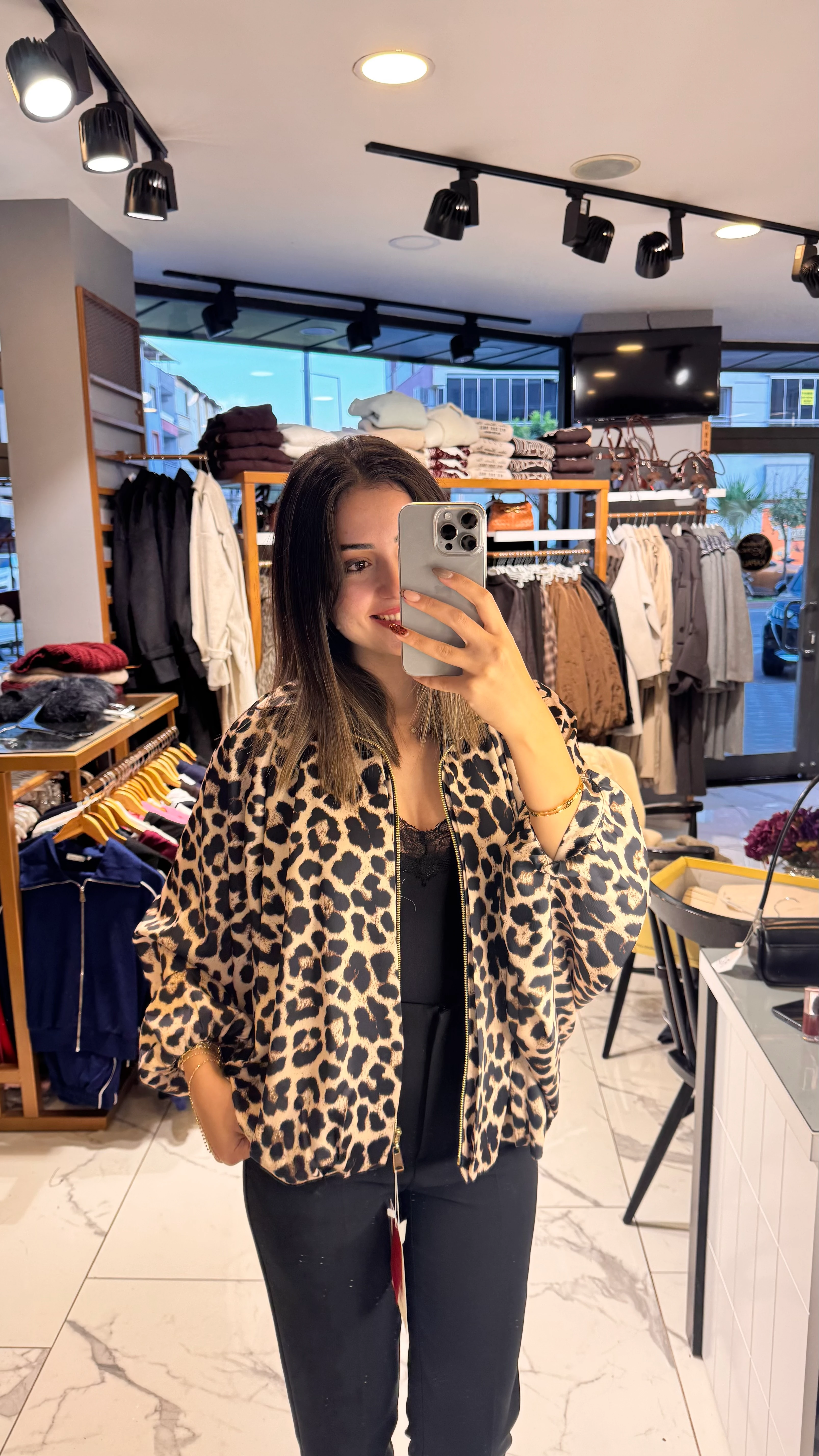 Saten Leopar Şık Ceket