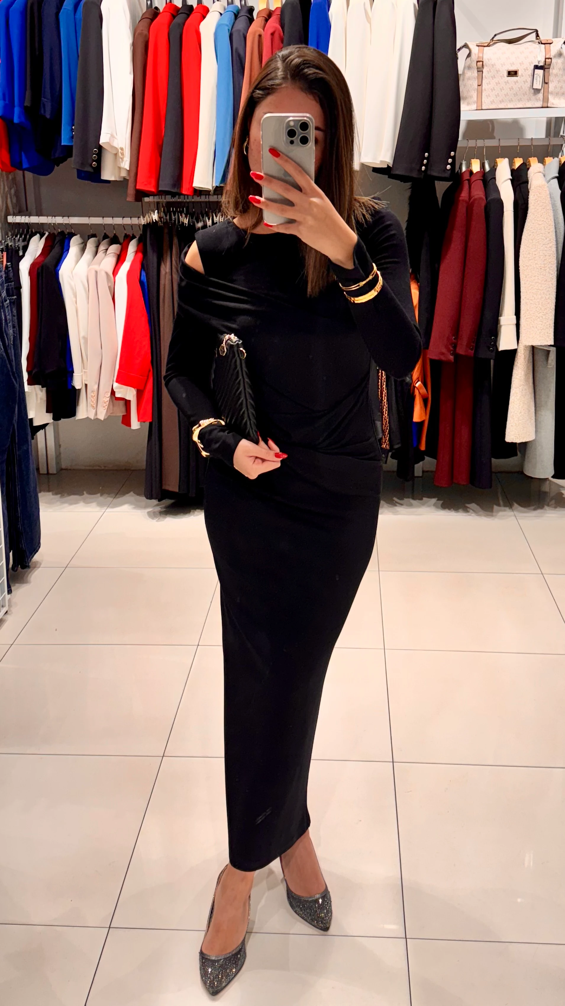 Omuz Dekolteli Bilek Boy Elbise