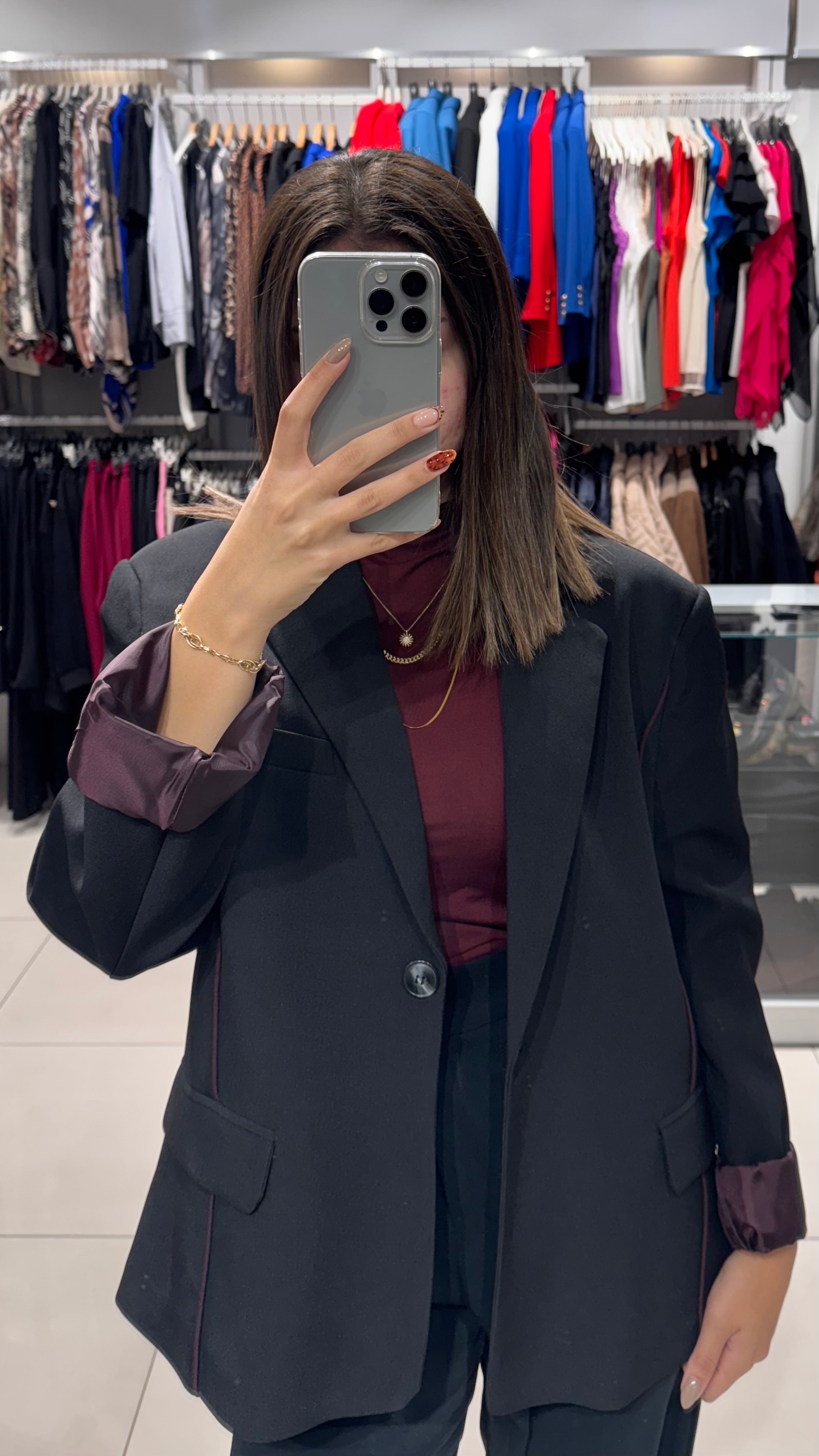 Oversize Bordo Çizgi Detaylı Blazer