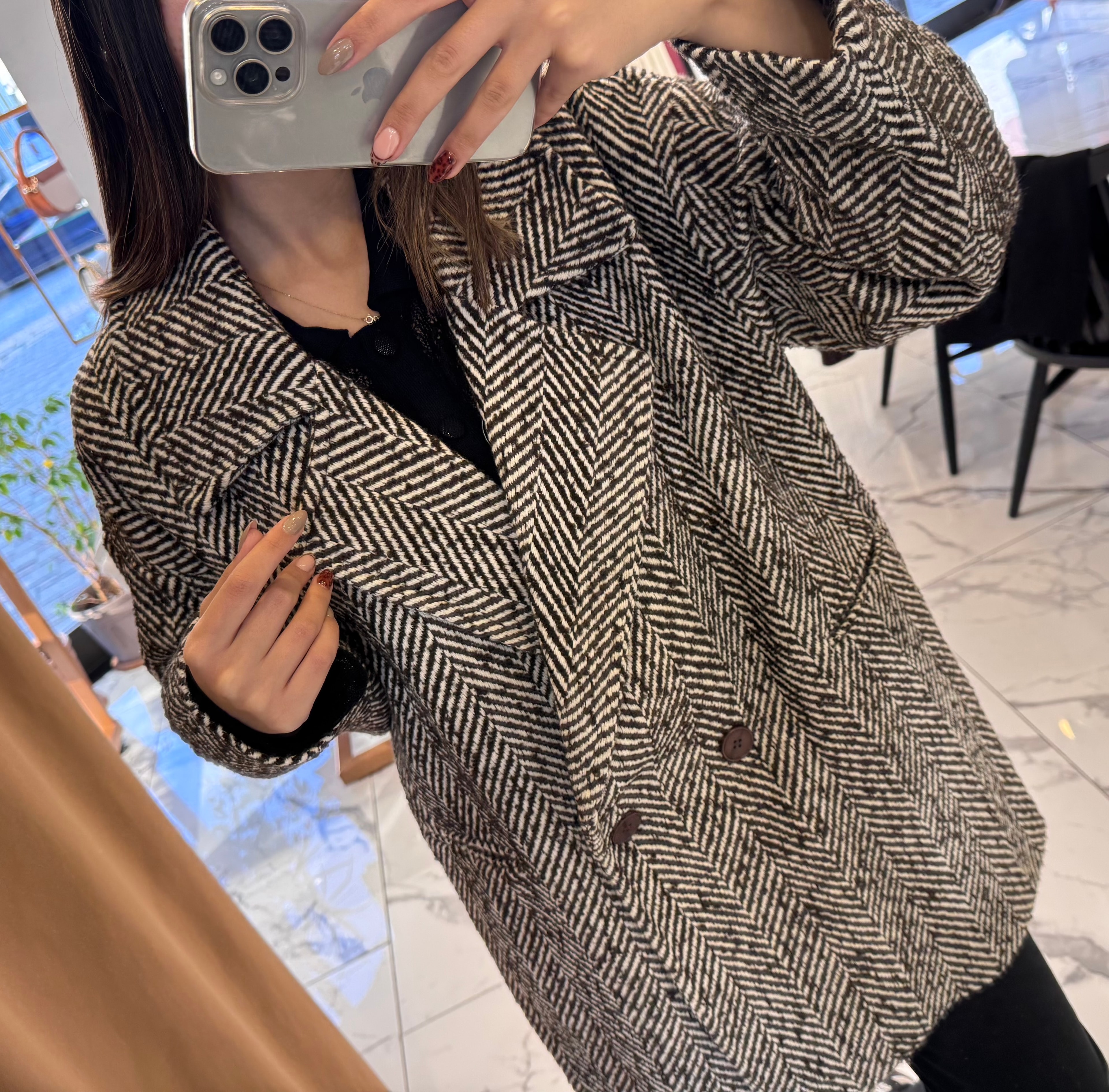 Kahve / Krem Kırçıllı Ara Boy Kaban 