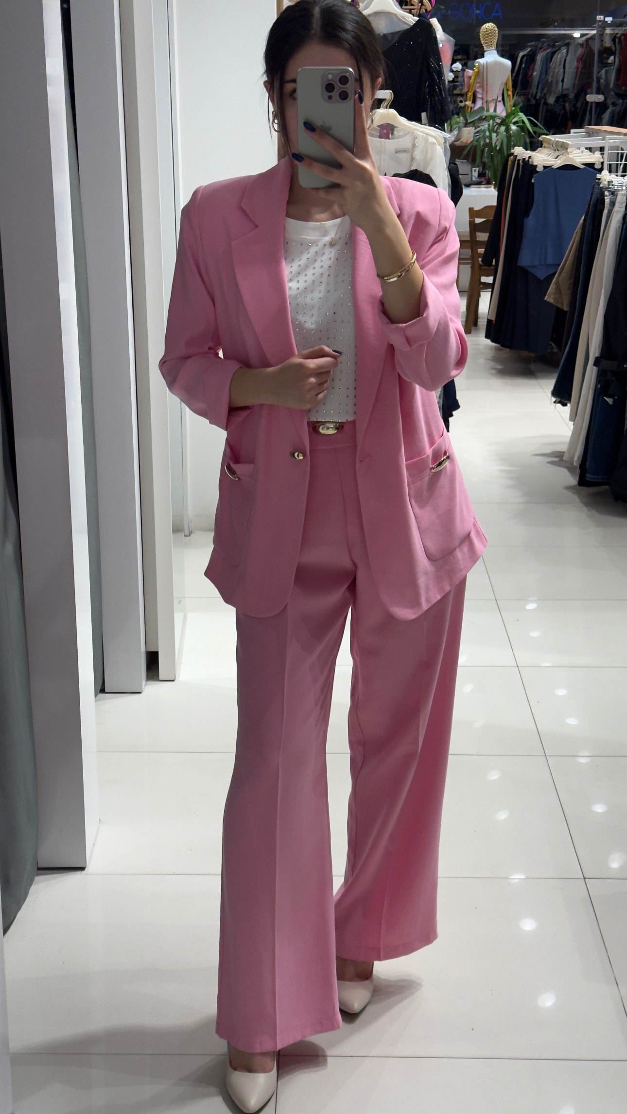 Pembe Keten Pantolon 