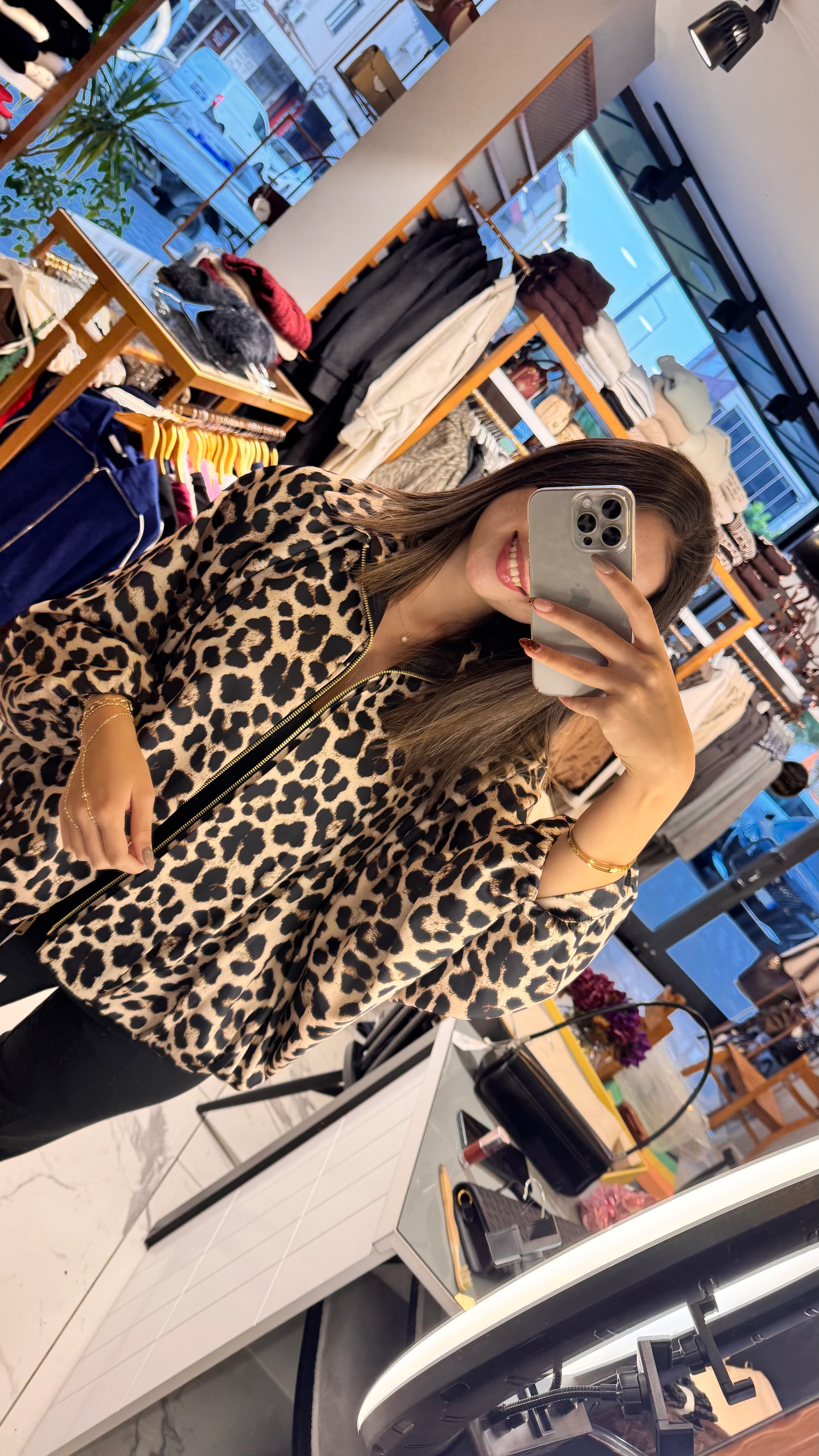 Saten Leopar Şık Ceket