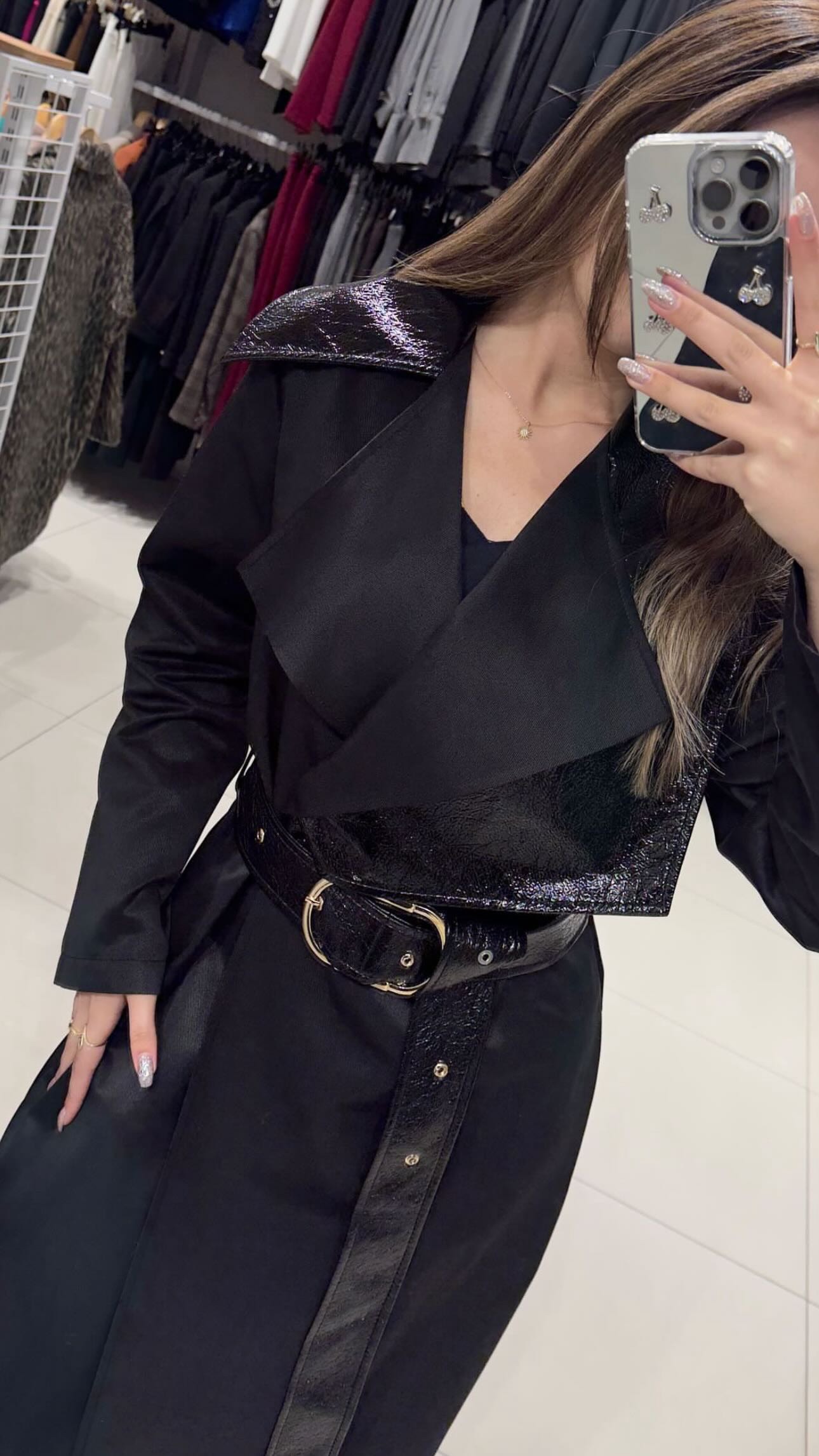 Tasarım Deri Detaylı Trenç