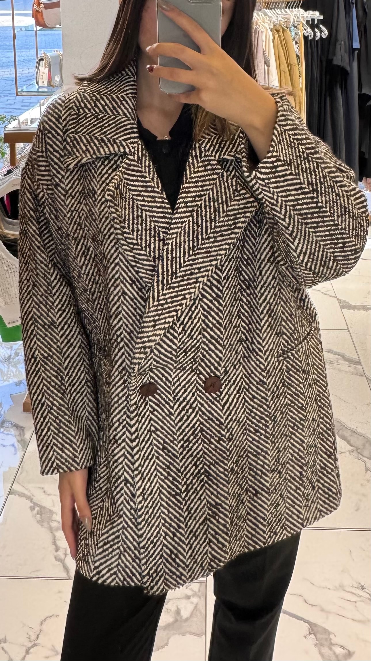 Kahve / Krem Kırçıllı Ara Boy Kaban 