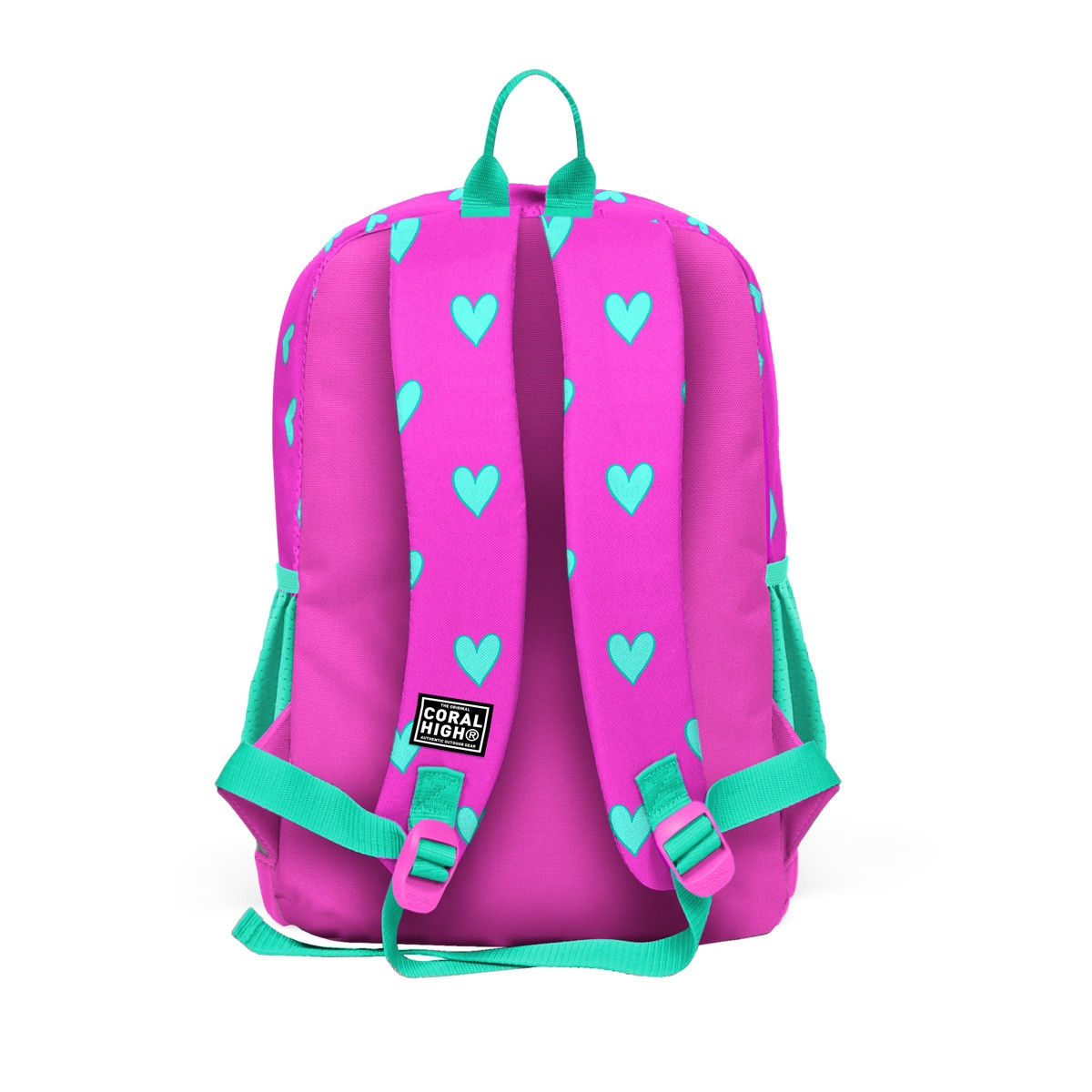 Coral High Kids Neon Pembe Su Yeşili Kalp Desenli 3’lü Okul Çanta Seti