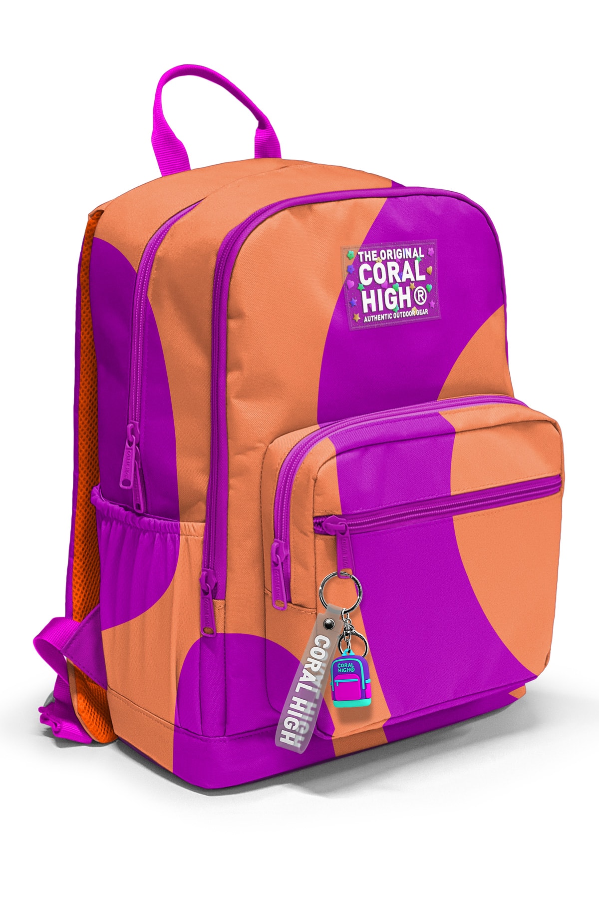 Coral High Koyu Pembe Turuncu Desenli 3’lü Okul Çanta Seti