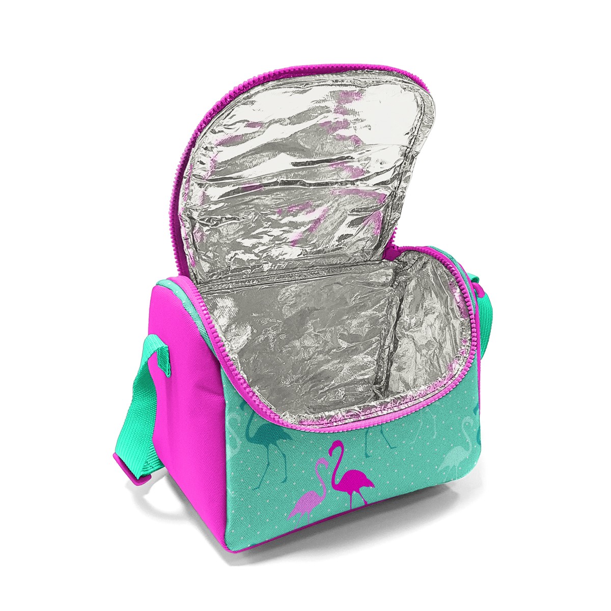 Coral High Kids Su Yeşili Neon Pembe Flamingo Desenli 3’lü Okul Çanta Seti