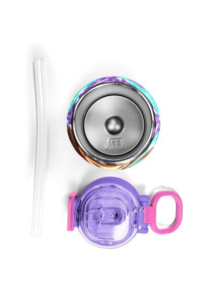 Coral High Kids Mor Pembe Bisikletli Kız Desenli Pipetli ve Direkt İçim Çelik Termos 500 ml